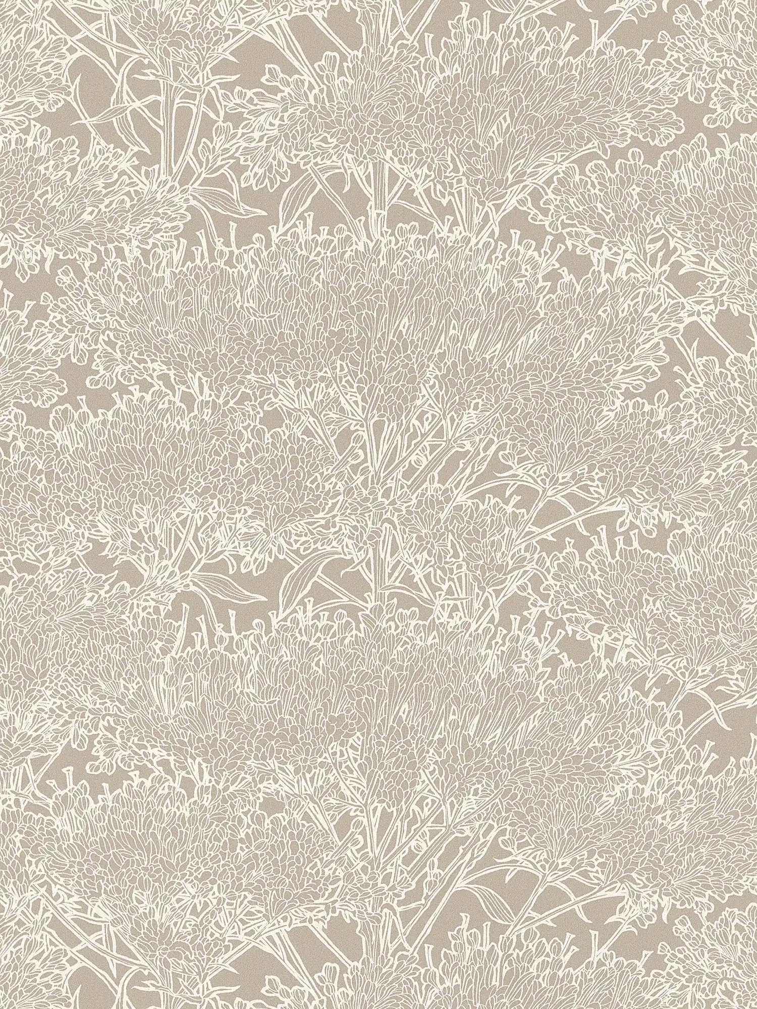         Mediterrane Tapete Sandfarben mit floralem Muster – Grau, Silber, Beige
    
