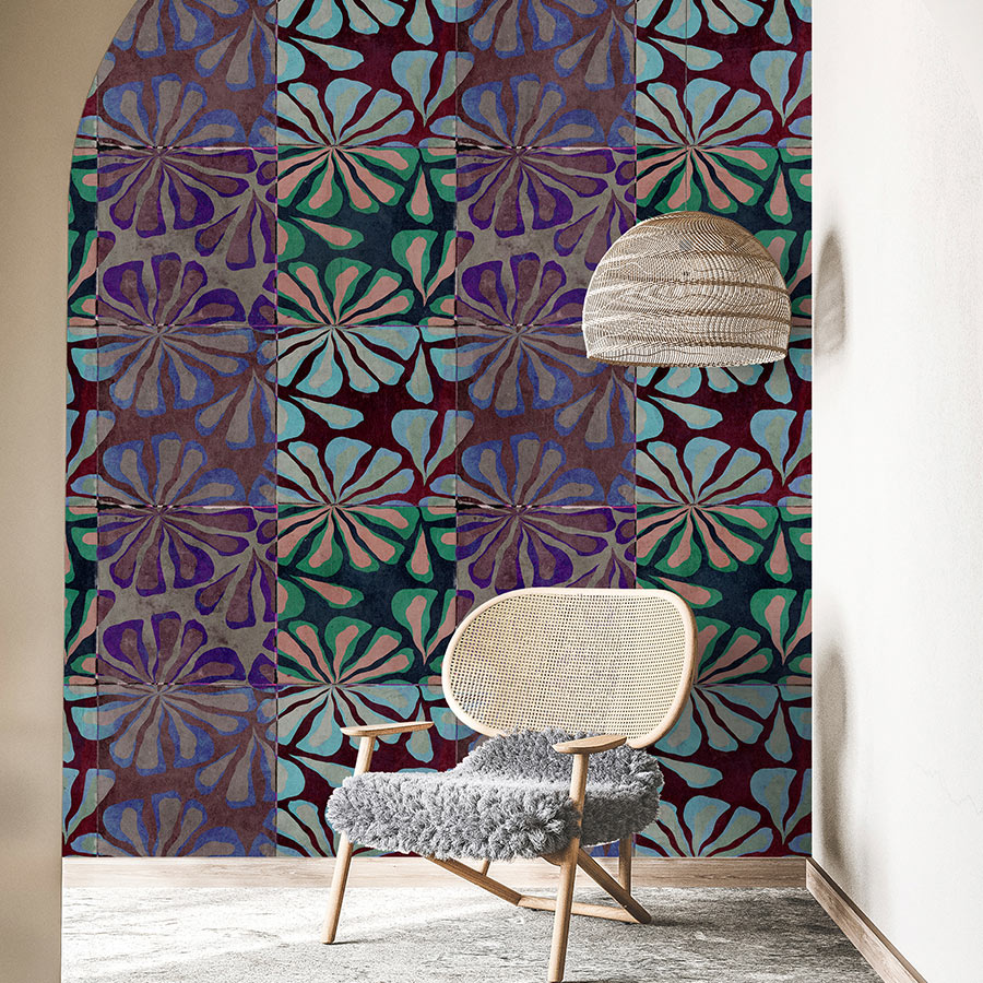 Photo wallpaper »nevio« - Colourful patchwork design in front of ...