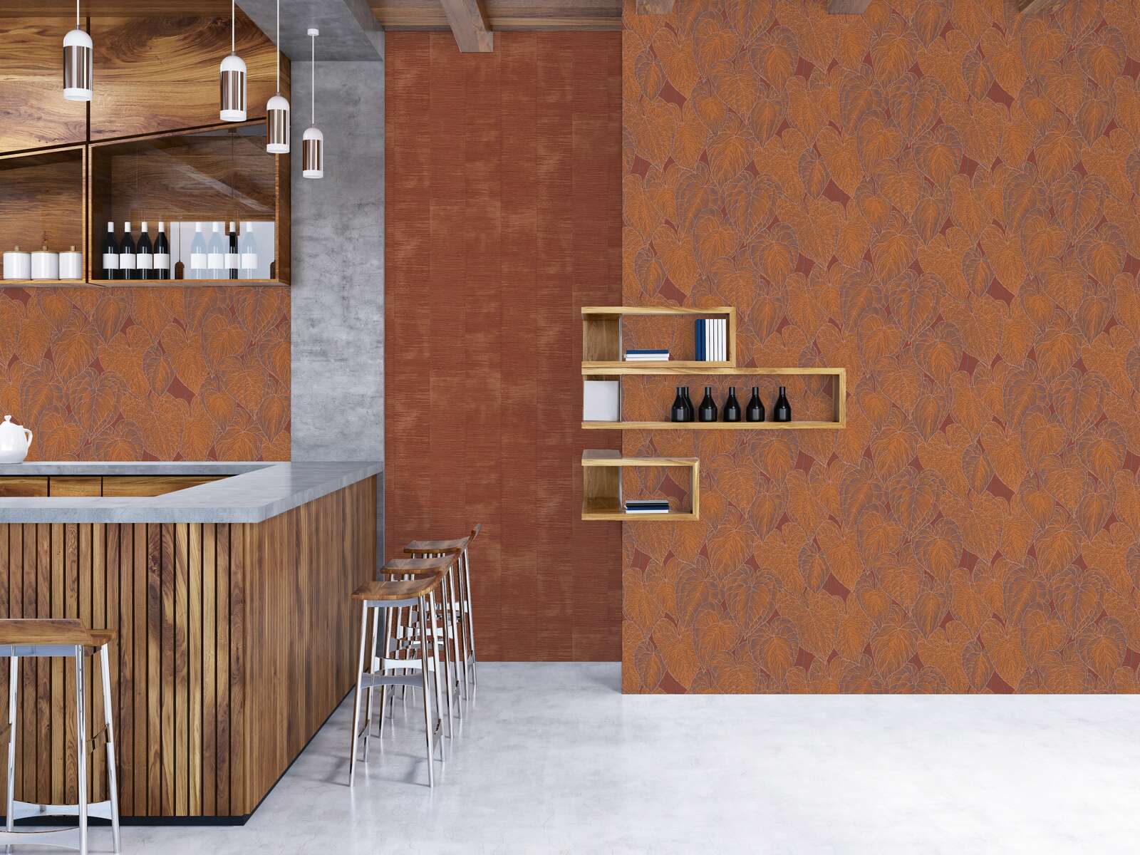             Daniel Hechter Edle Vliestapete mit floralem Muster und metallischen Akzenten – Rot, Orange, Lila
        