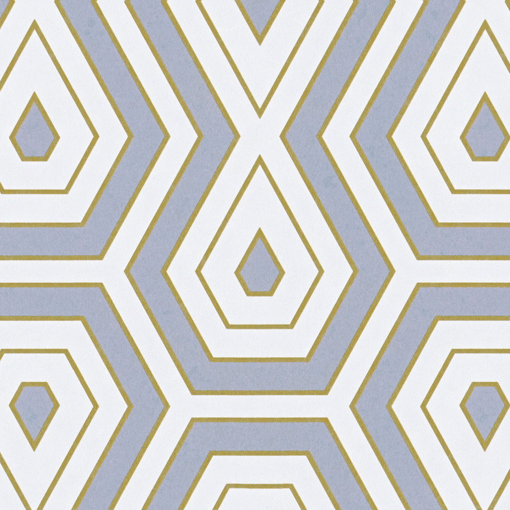 Vliestapete Grau Gold Muster im geometrischen Retro Design