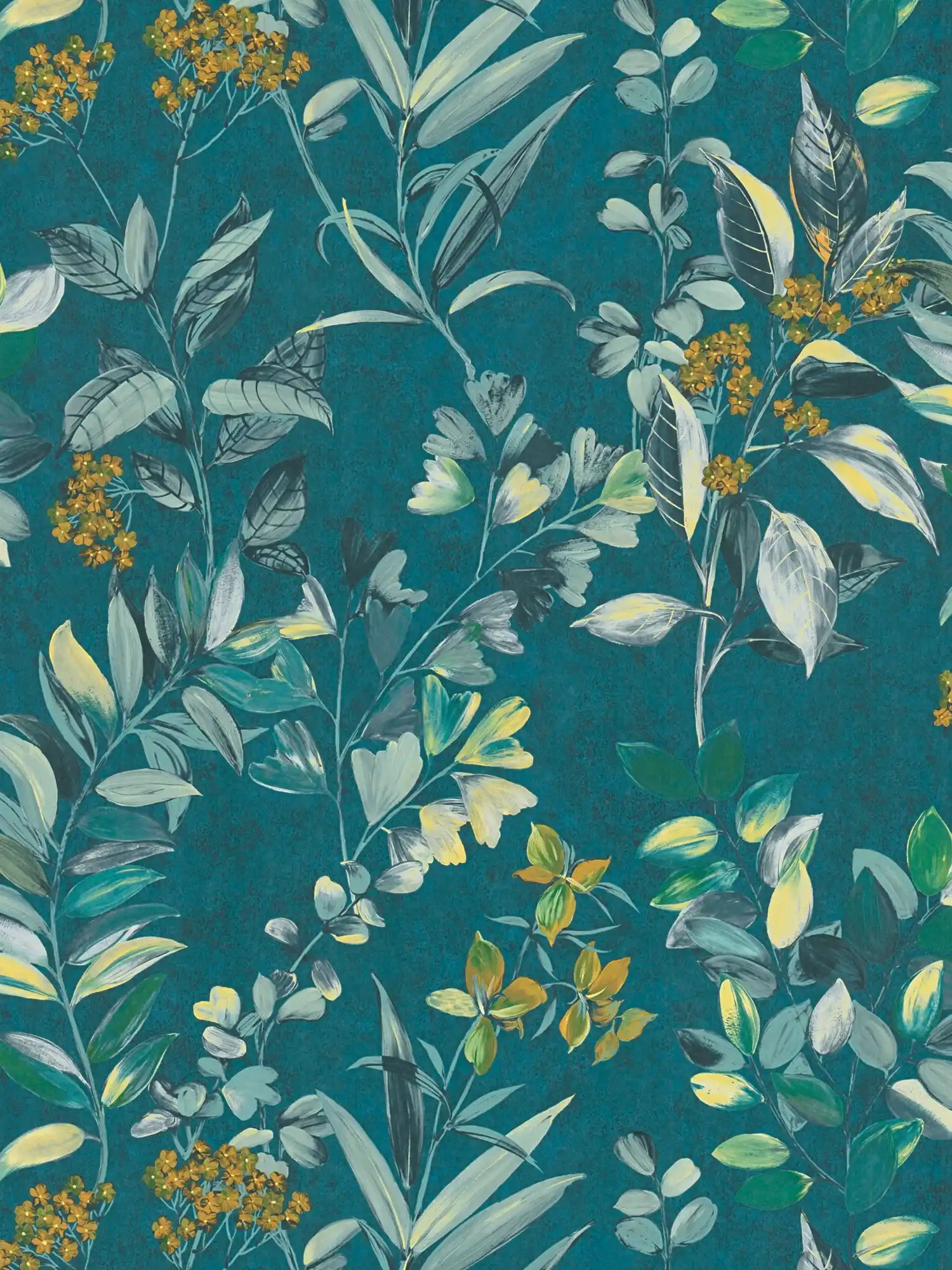 Florale Vliestapete mit Blumenmuster – Bunt, Petrol, Gelb