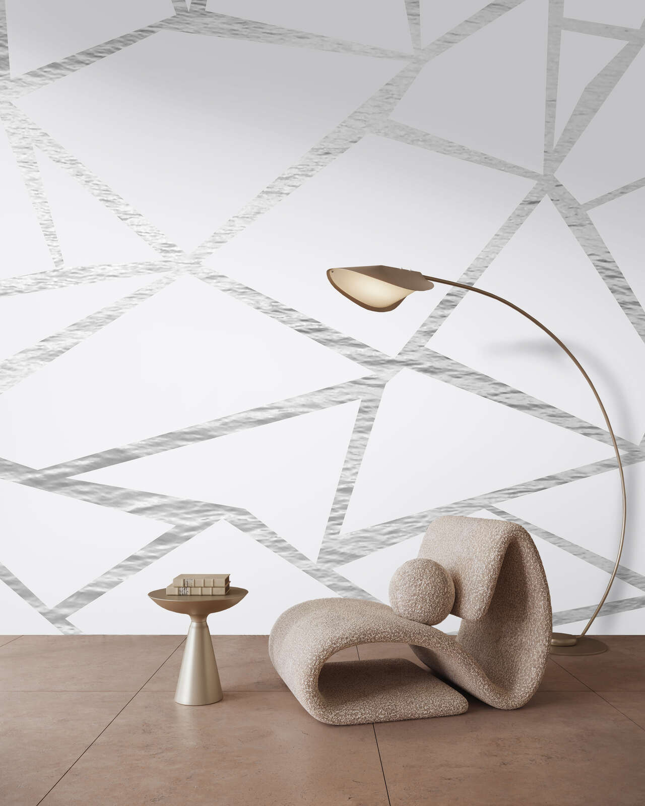 sofa sculpture, moderne dekoration, fußbodenleuchte, creme-beige, geometrische wand