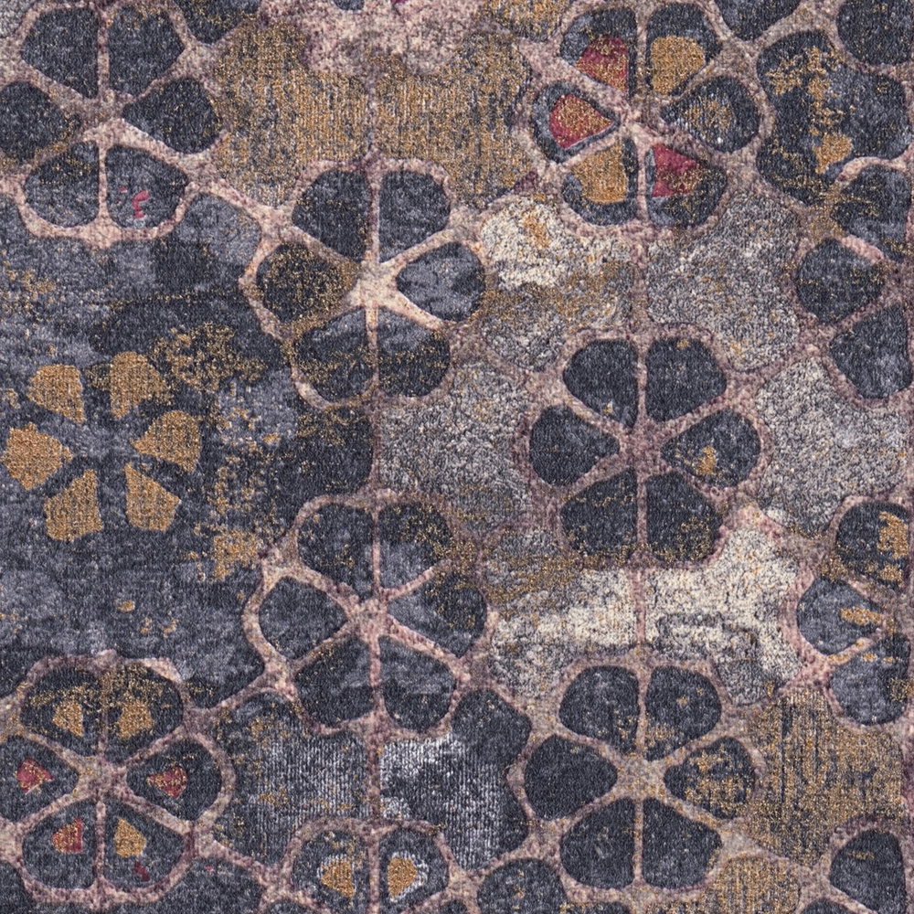             Papier peint intissé aspect carrelage avec reflets dorés - violet, marron
        