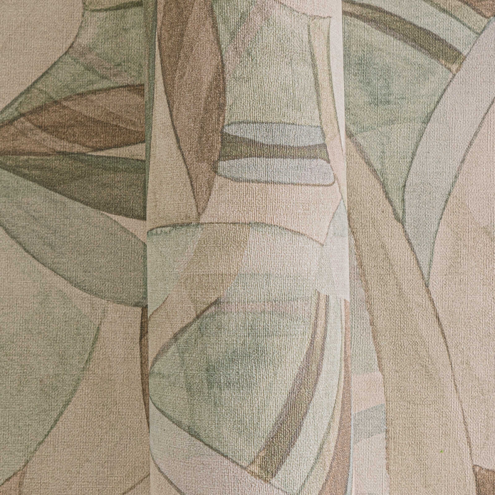             Moderne Vliestapete mit abstraktem Blättermuster, leichte Struktur – Bunt
        