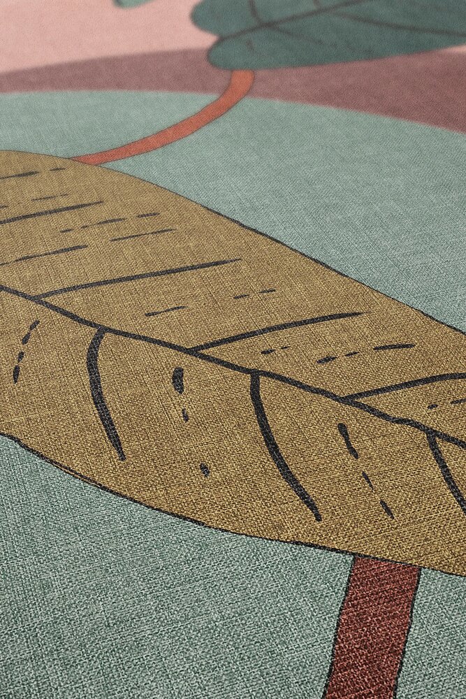             Vliestapete mit floralem Blattmuster und abstrakten Formen – Rosa, Türkis, Beige
        