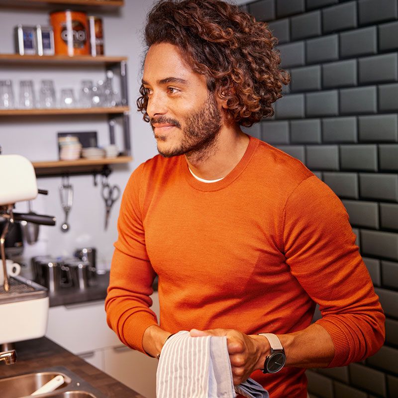 Dark tile optic wallpaper in the kitchen AS383561