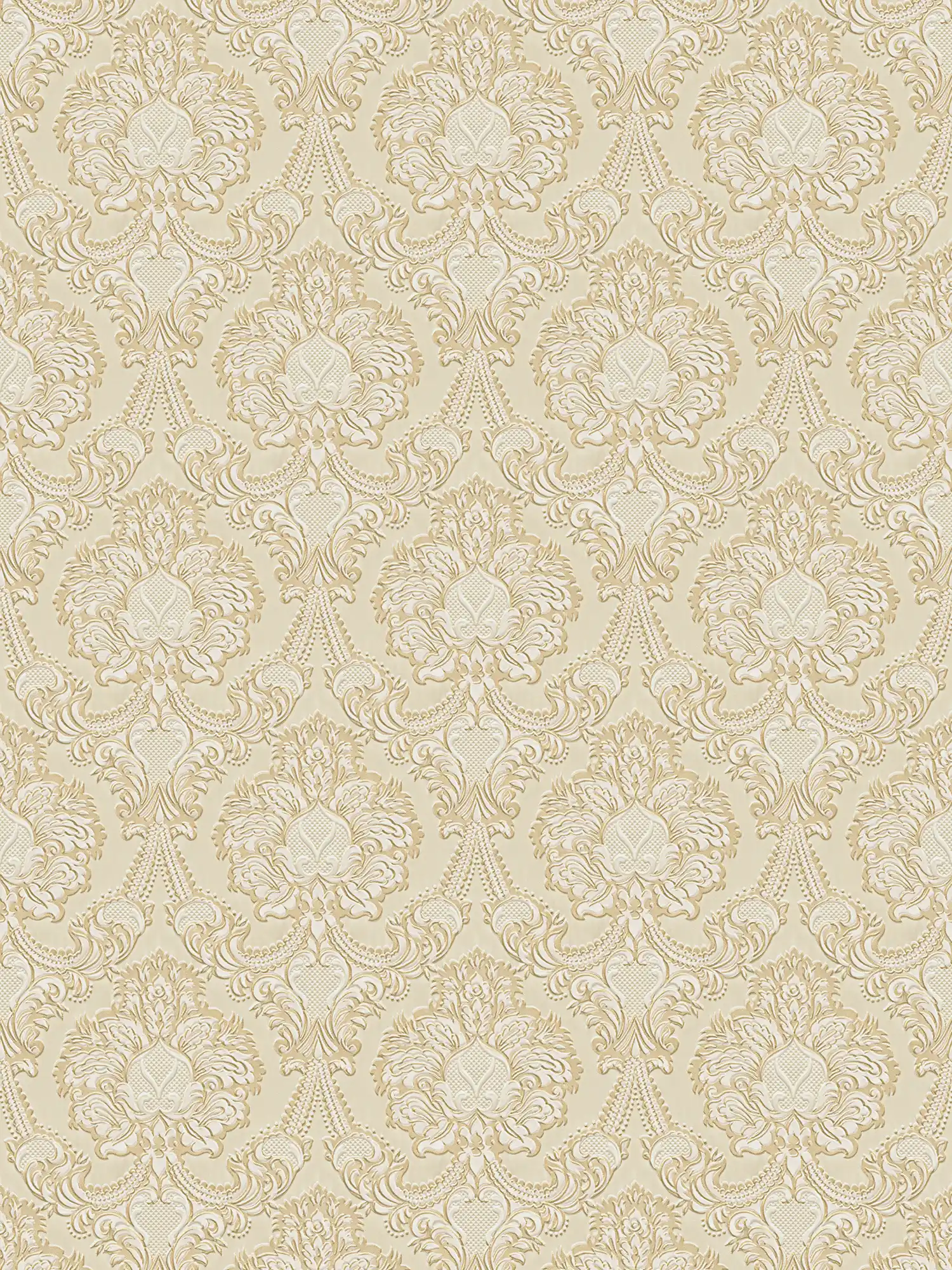         Opulente Ornament-Tapete, goldene Akzente – Gold, Beige, Creme
    