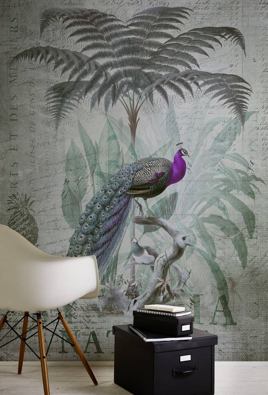 pfau, pfauenschwanz, wandtapete, pflanzenmuster, dekor