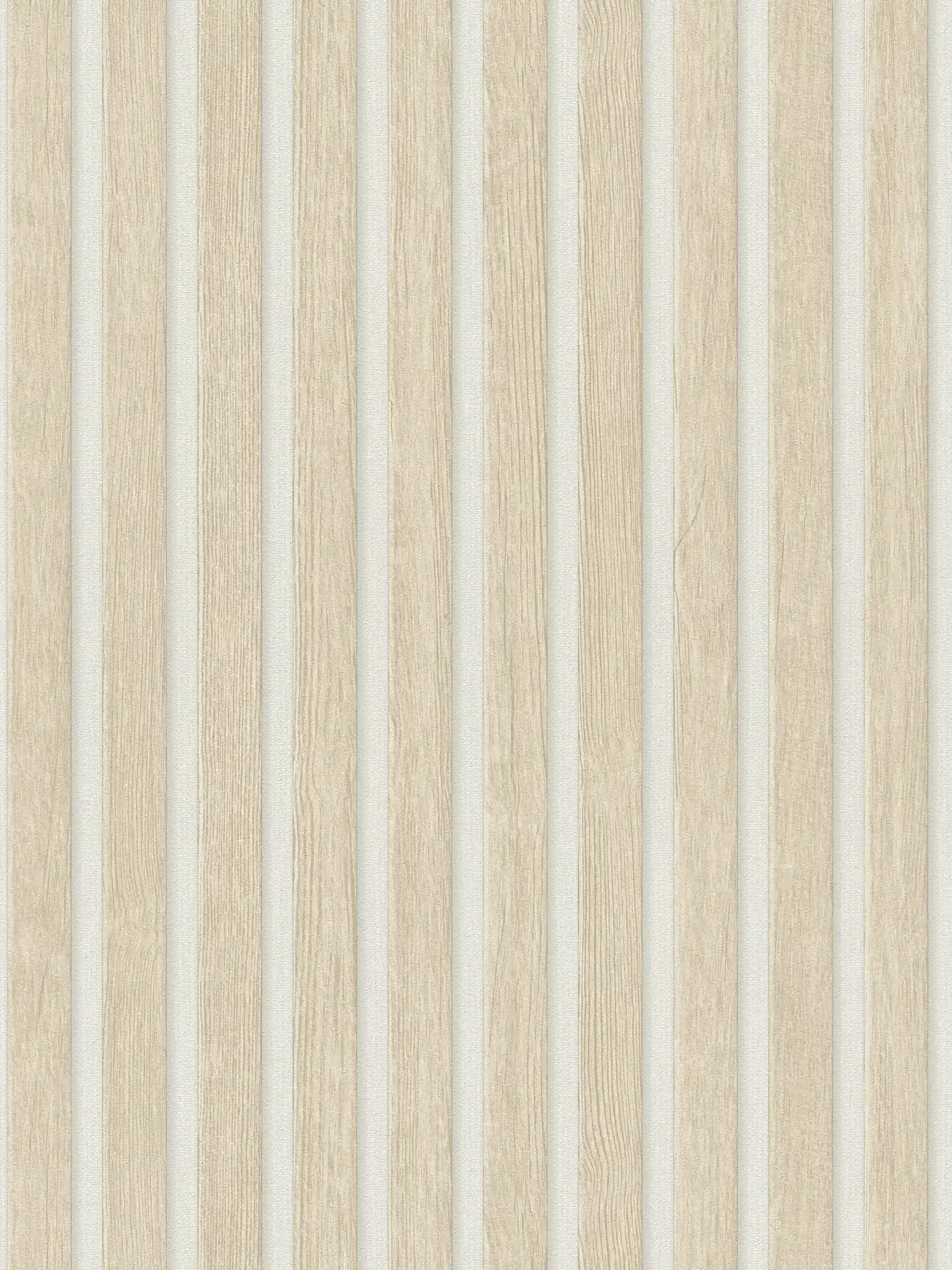 Holztapete im Akustikpaneel-Optik – Beige, Weiß