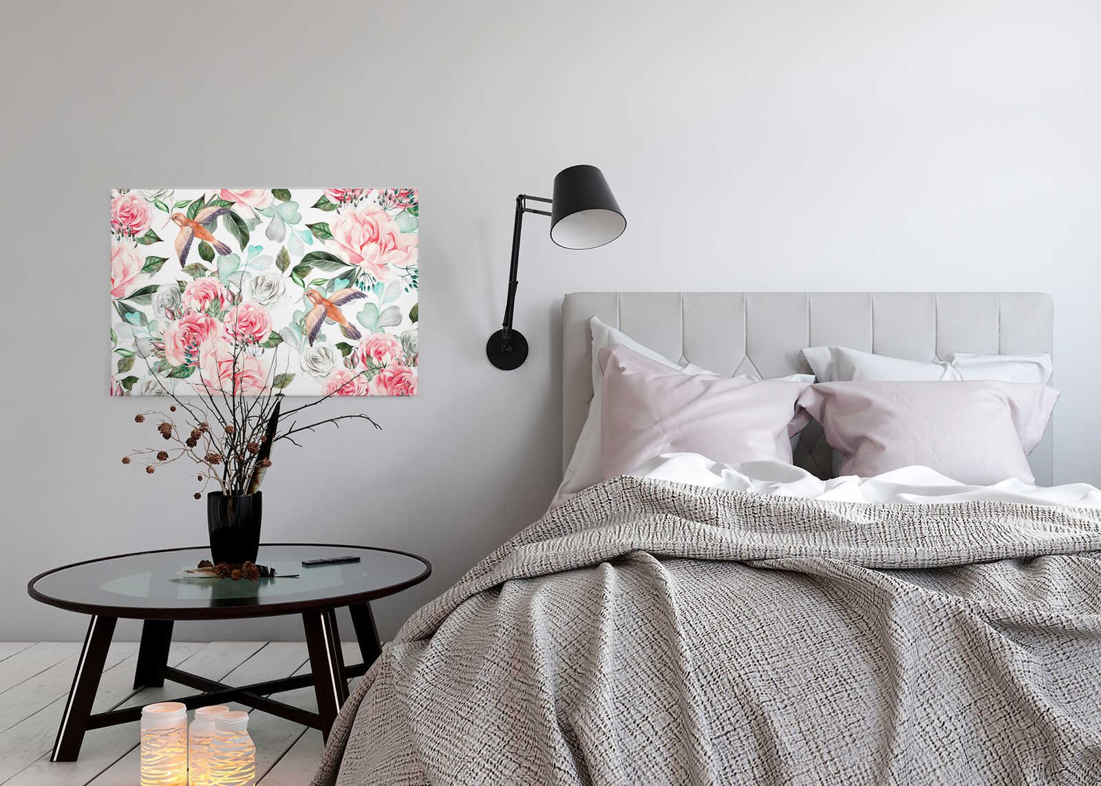             Vintage Leinwand mit Blumen & Vögeln – 0,90 m x 0,60 m
        