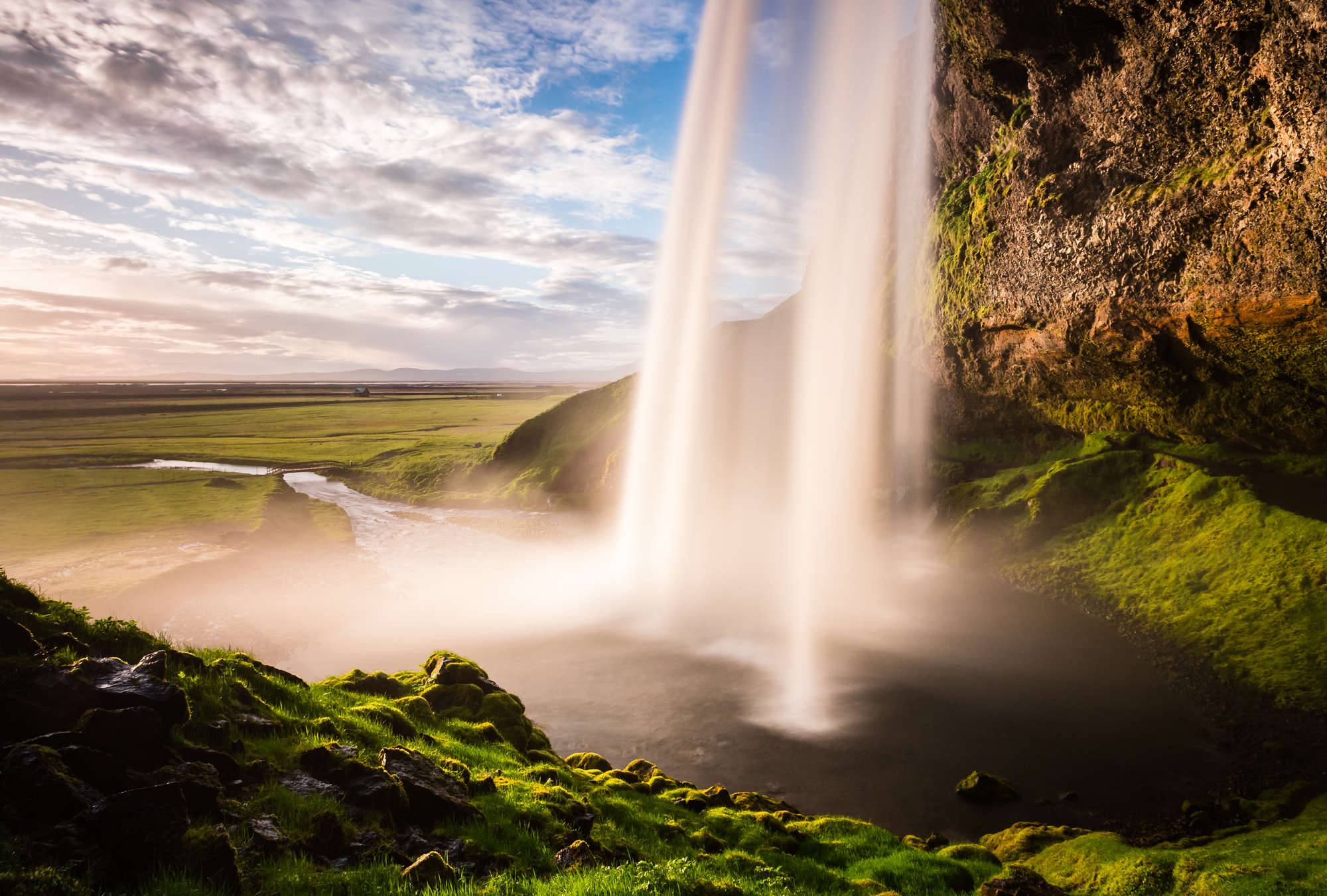 wasserfall, kaskade, landschaft, grün, mist