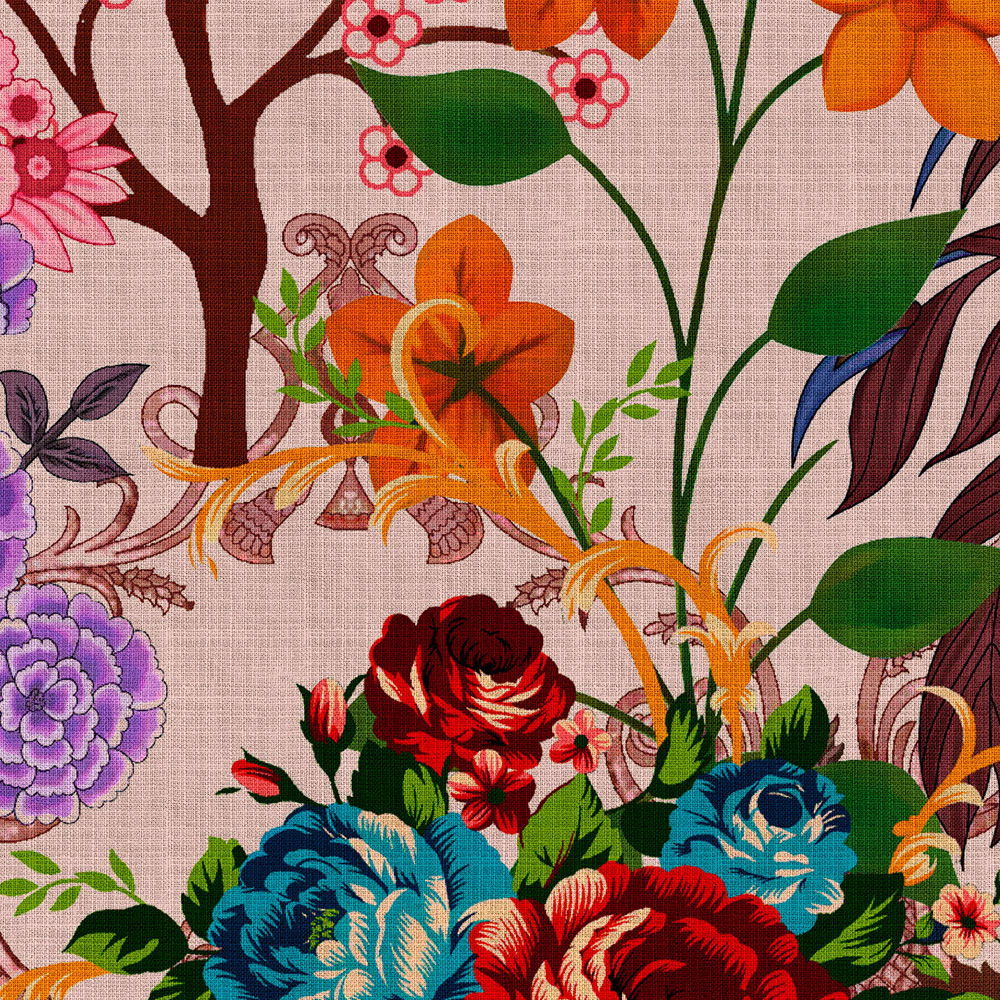             Oriental Garden 4 - Papier peint fleuri Motifs de fleurs et de bordures
        