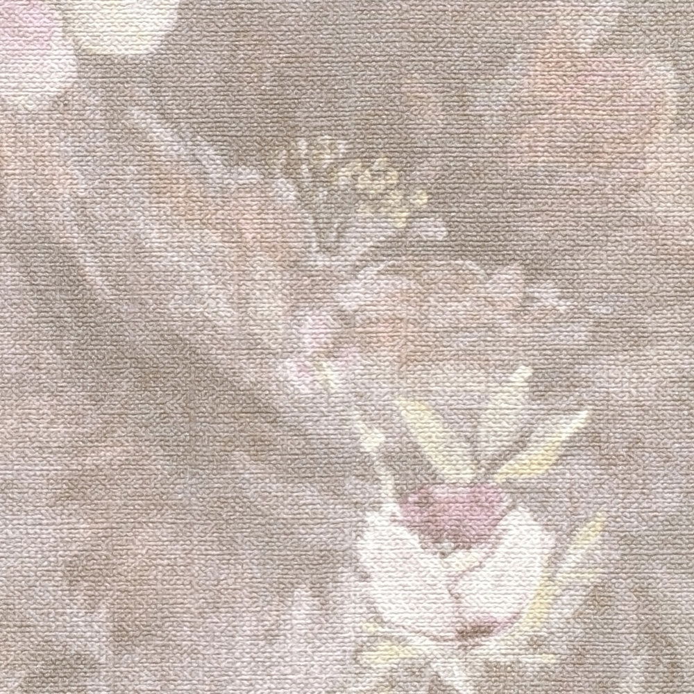             PVC-freie Vliestapete mit Blumenmuster – Braun, Bunt, orange
        