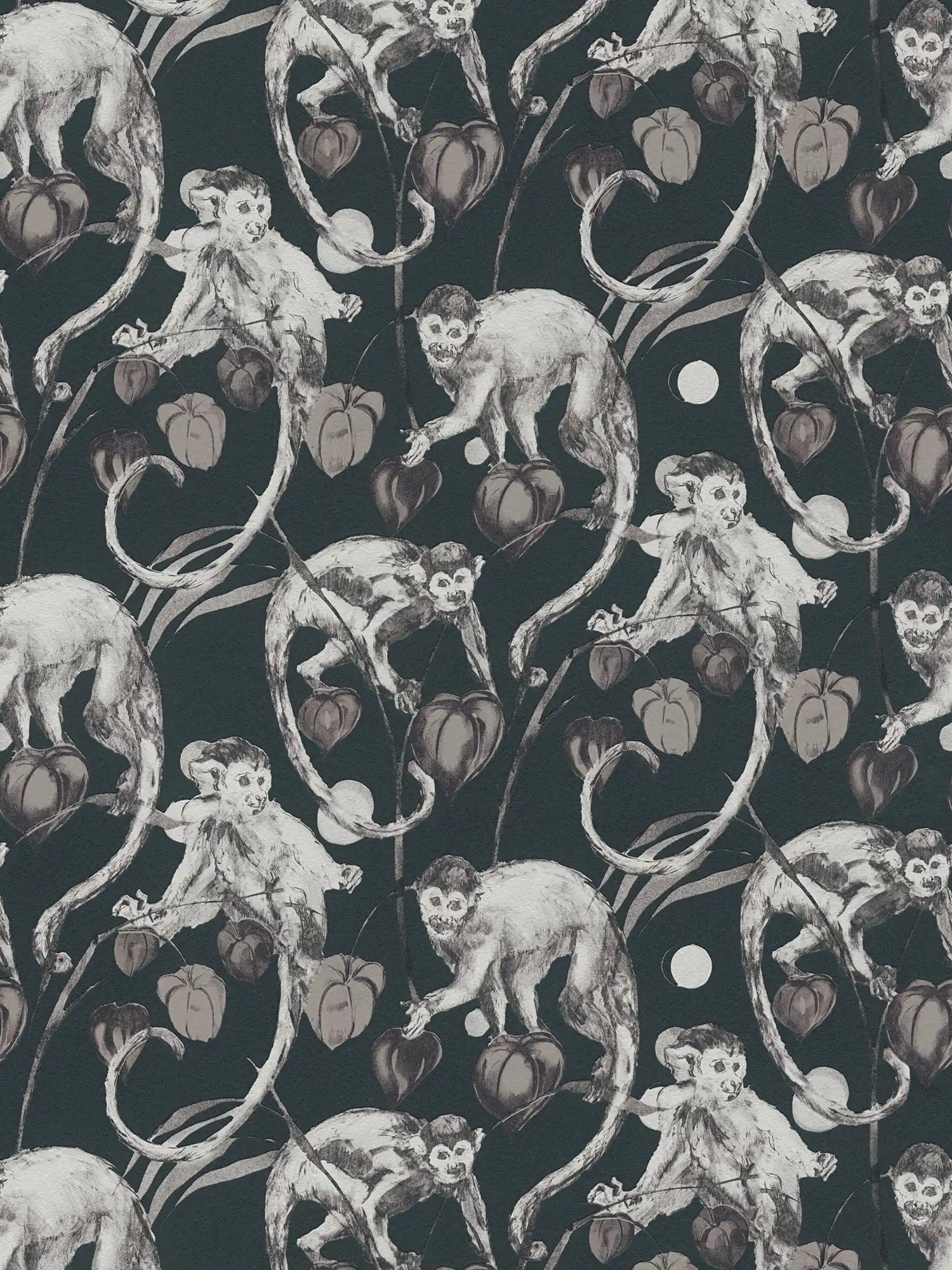         Dark non-woven wallpaper monkeys & leaves design by MICHALSKY
    