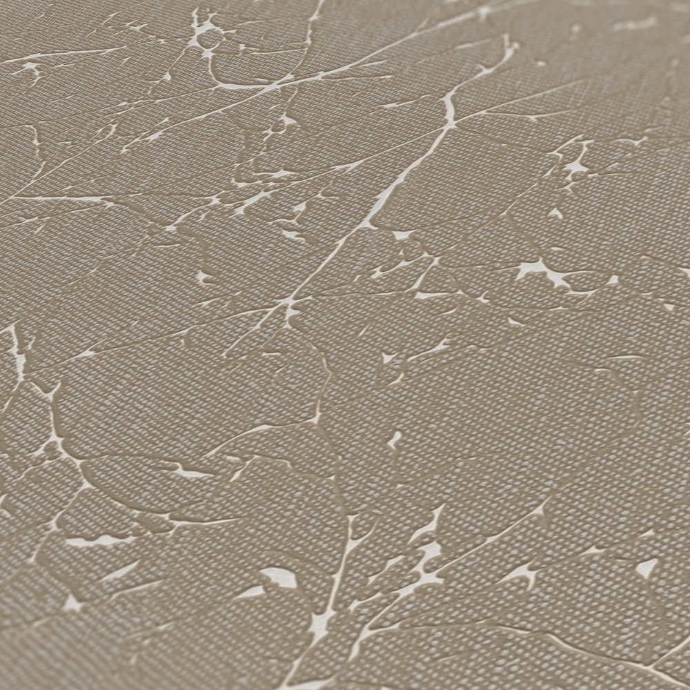             Florale Vliestapete mit Astmuster – Braun, Weiß
        