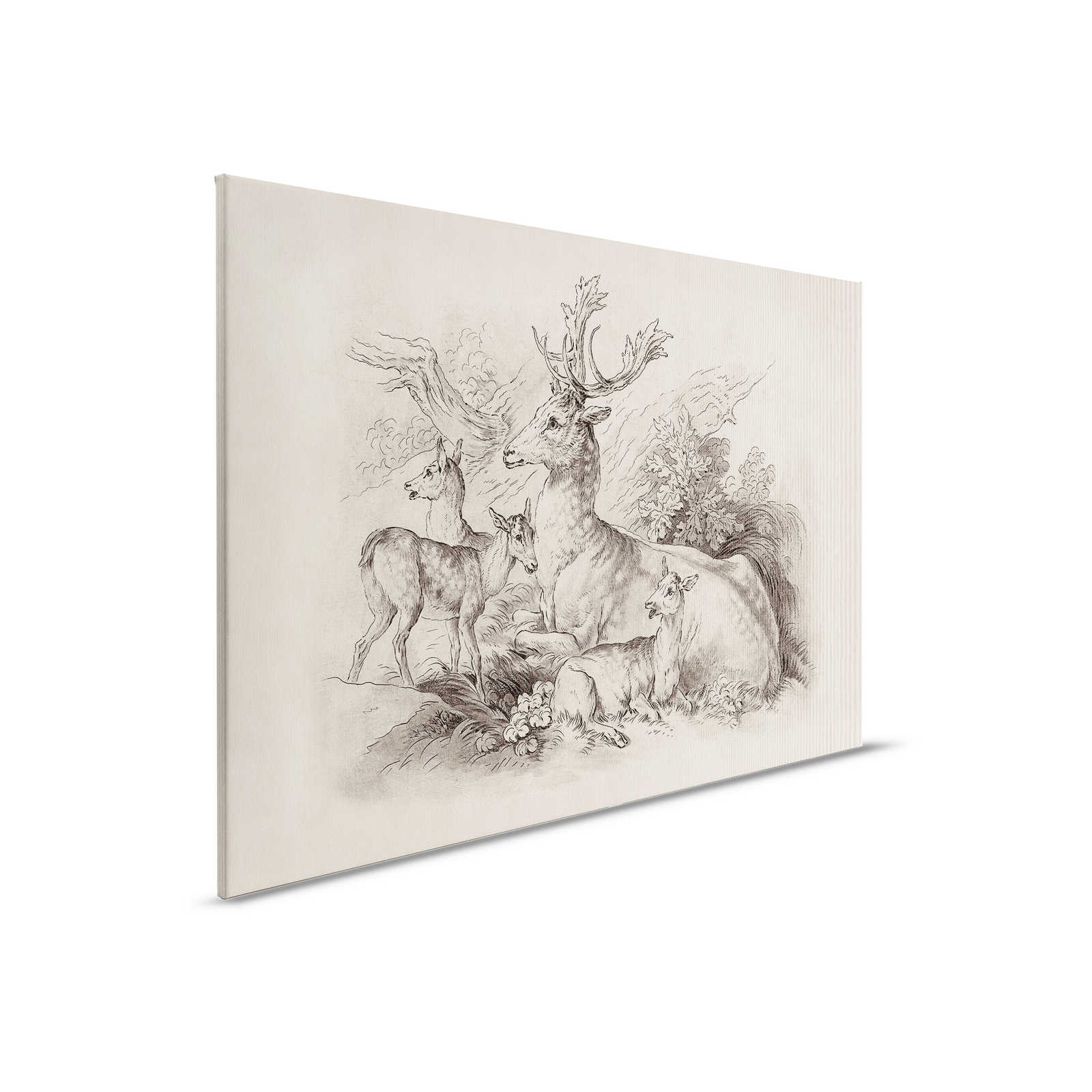         On the Grass 1 - Tableau toile Chevreuil & Cerf Dessin Vintage en beige - 0,90 m x 0,60 m
    