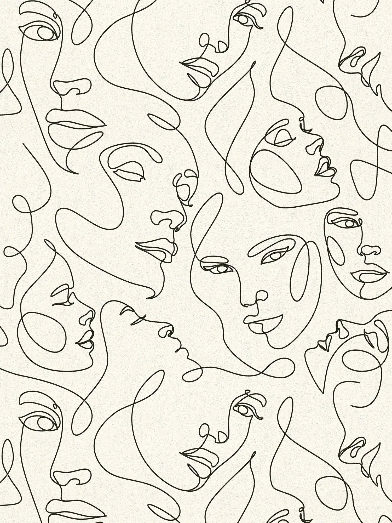         Abstract non-woven wallpaper in face line design textured and slightly glossy - white, black
    