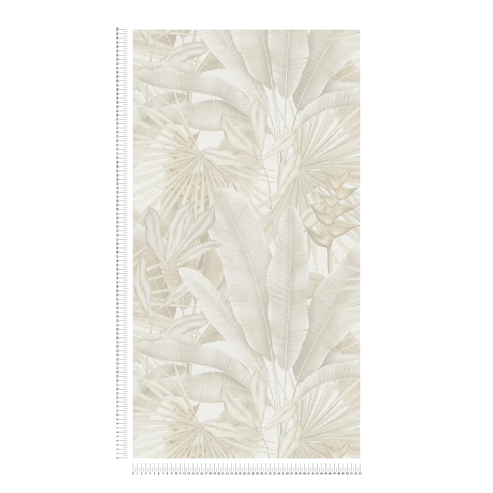             Dschungeltapete in sanften Farben – Beige, Creme, Grau
        