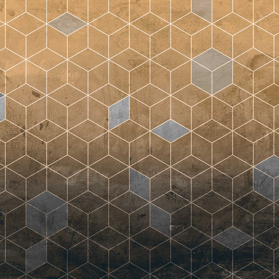         Digital behang met blokpatroon in 3D-look - beige, grijs, goud
    
