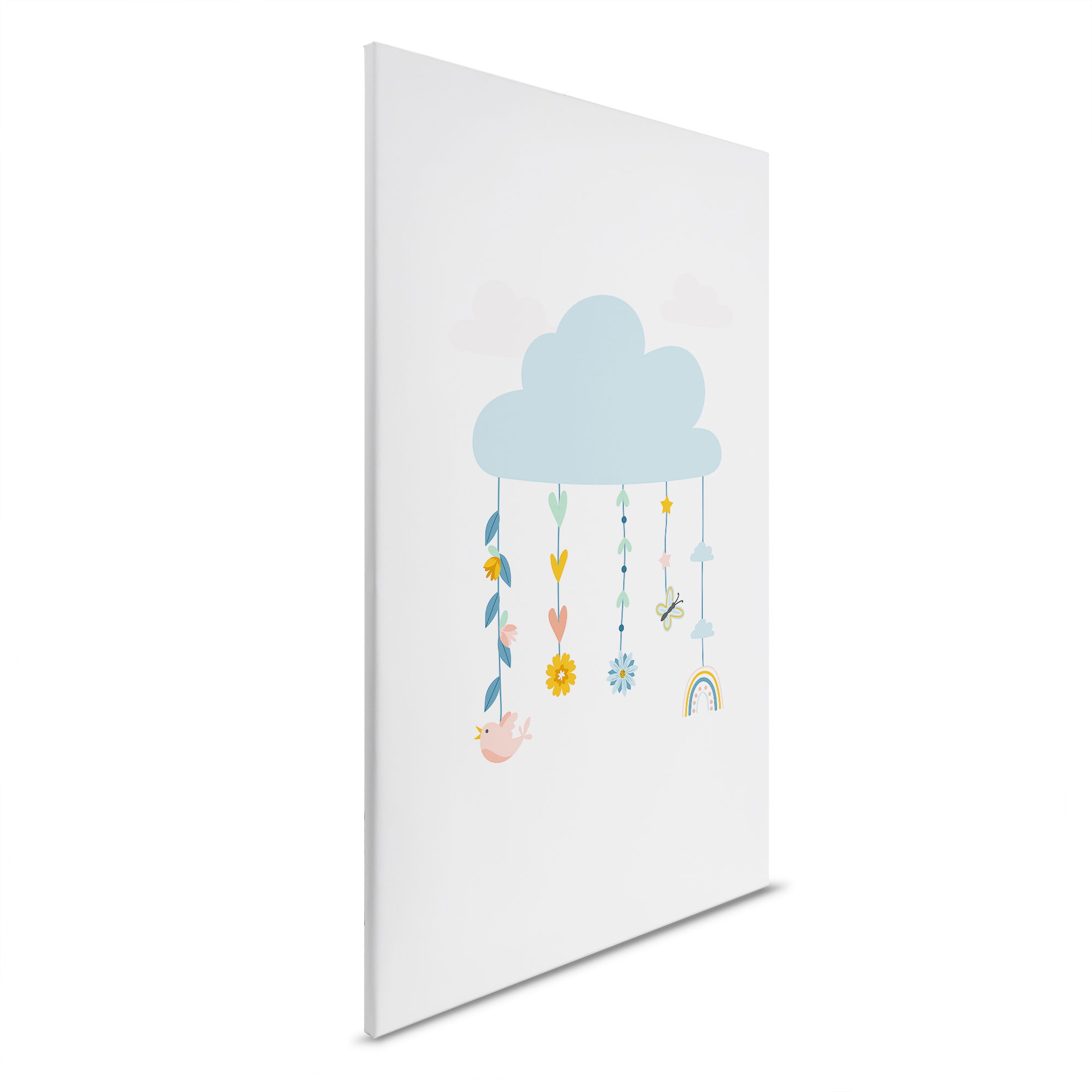         Himmlische Tropfen - Wolken Leinwandbild für das Kinderzimmer – 30 x 45 cm - Weiss, Bunt
    