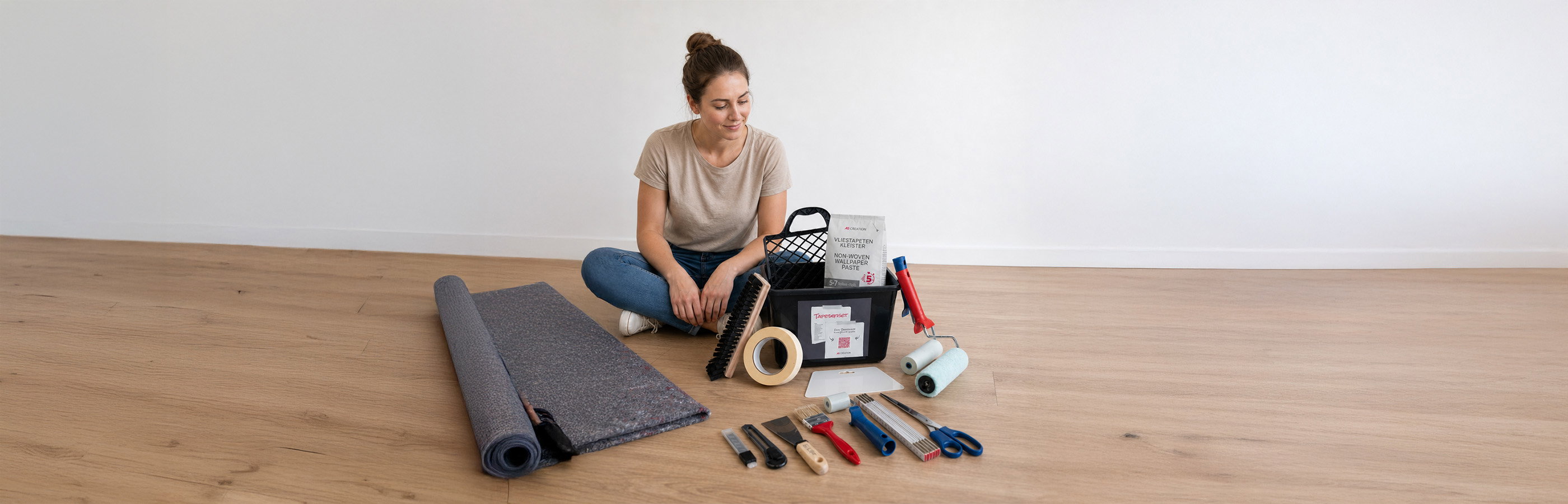 Paket Werkzeug, Renovierungsset, Bodenbelag, Kreppband, Rollwerkzeug