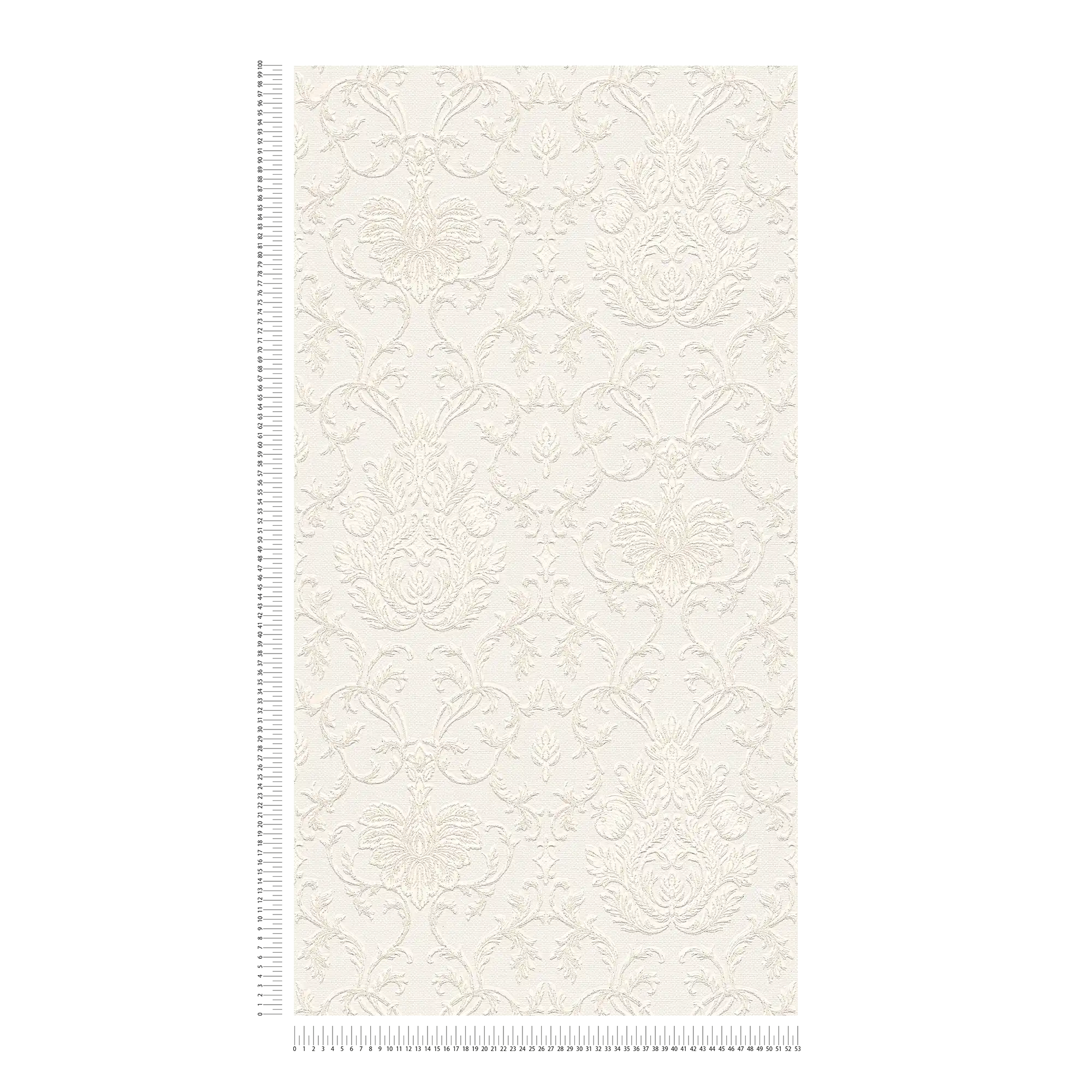 Glitzer Effekt Tapete mit 3D Ornament Design – Weiß
