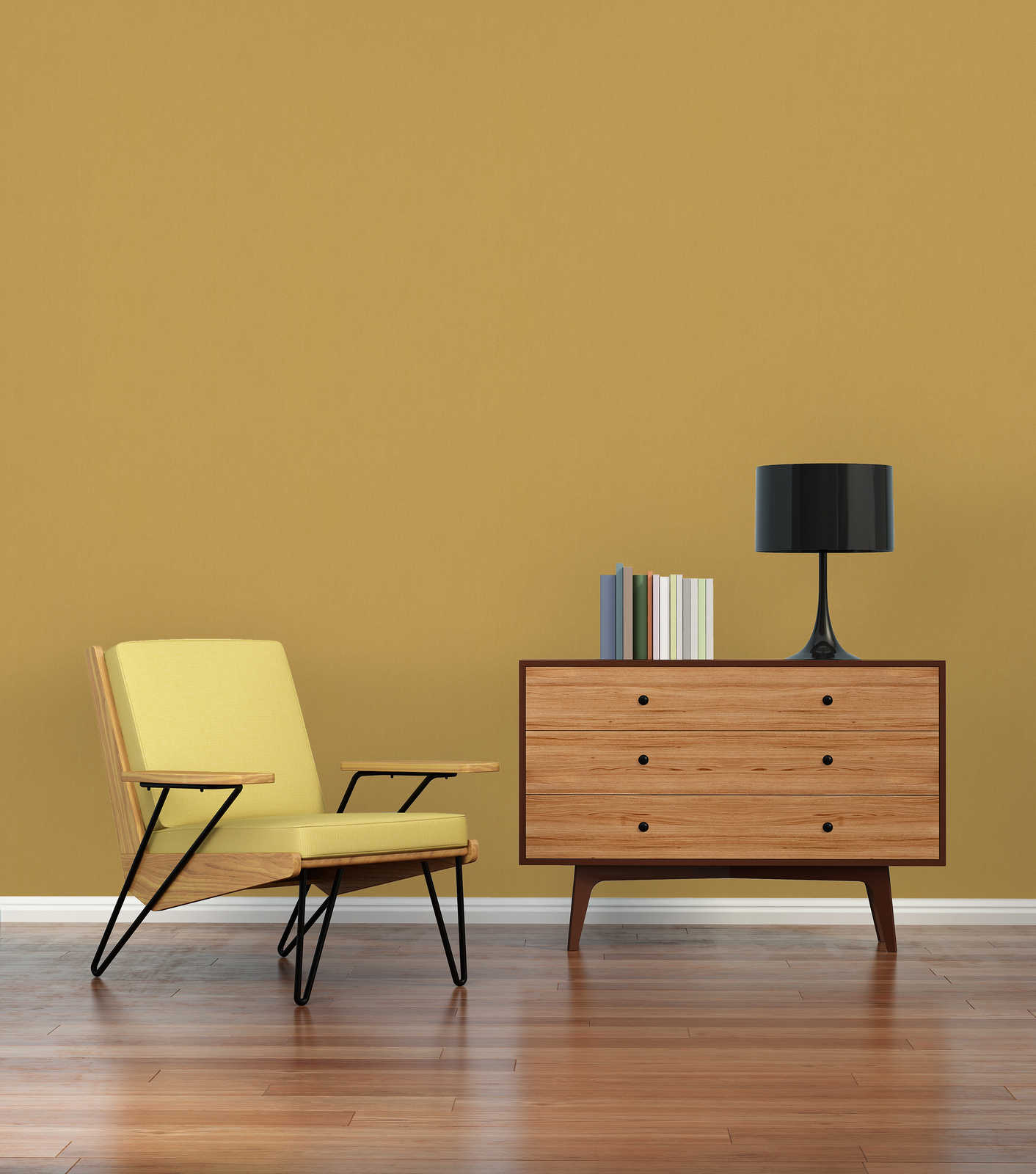             Leinenoptik Tapete Senfgelb uni & matte Textilstruktur – Gelb
        