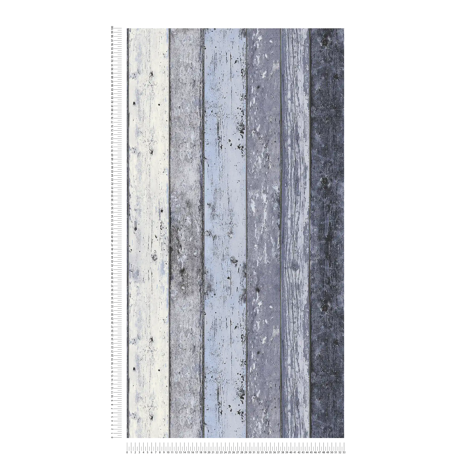             Holztapete Shabby Chic Style mit Brettern im Used-Look – Blau
        