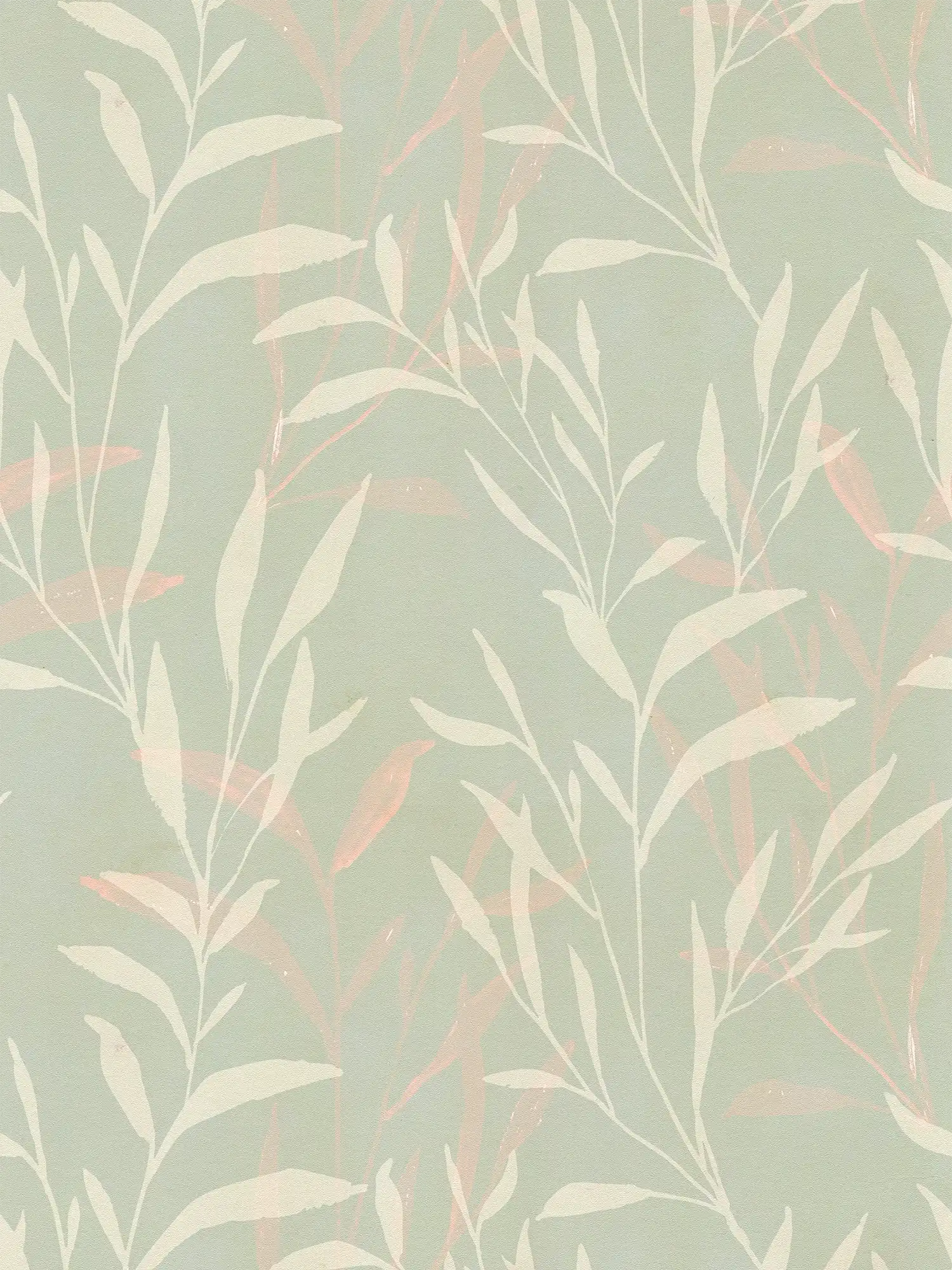         Moderne, helle Vliestapete mit stilisiertem Blattmotiv, einfache Struktur – Grün, Weiß
    