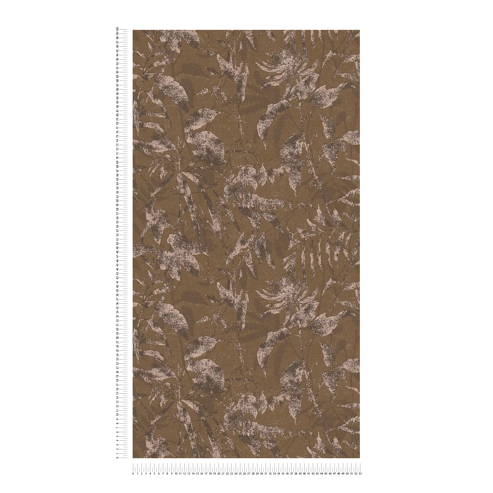 Elegante Vliestapete mit Blättermuster im Vintage-Stil – Braun, Metallic