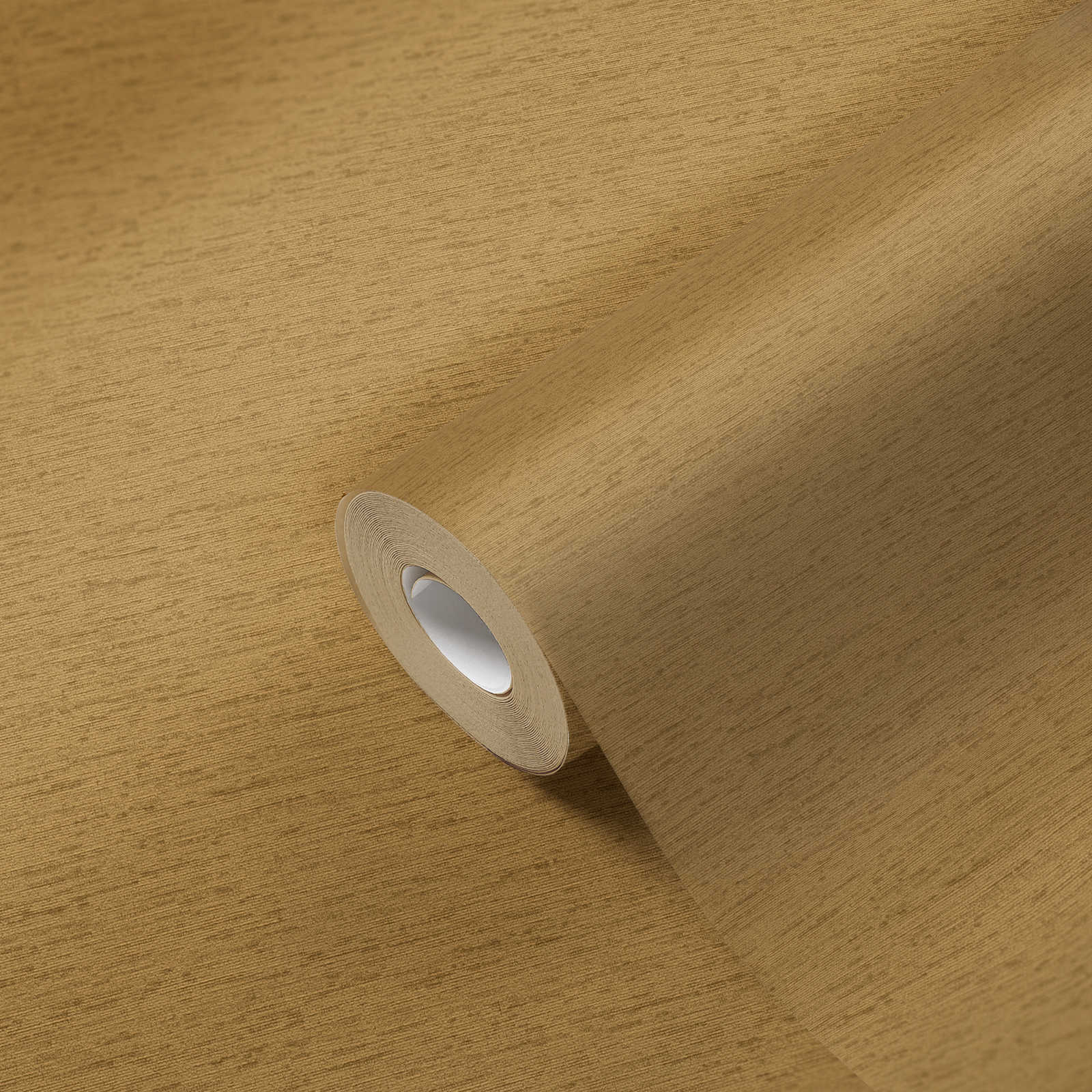 Einfarbige Tapete in Textil-Optik mit leichter Struktur, matt – Goldbraun, Gelb