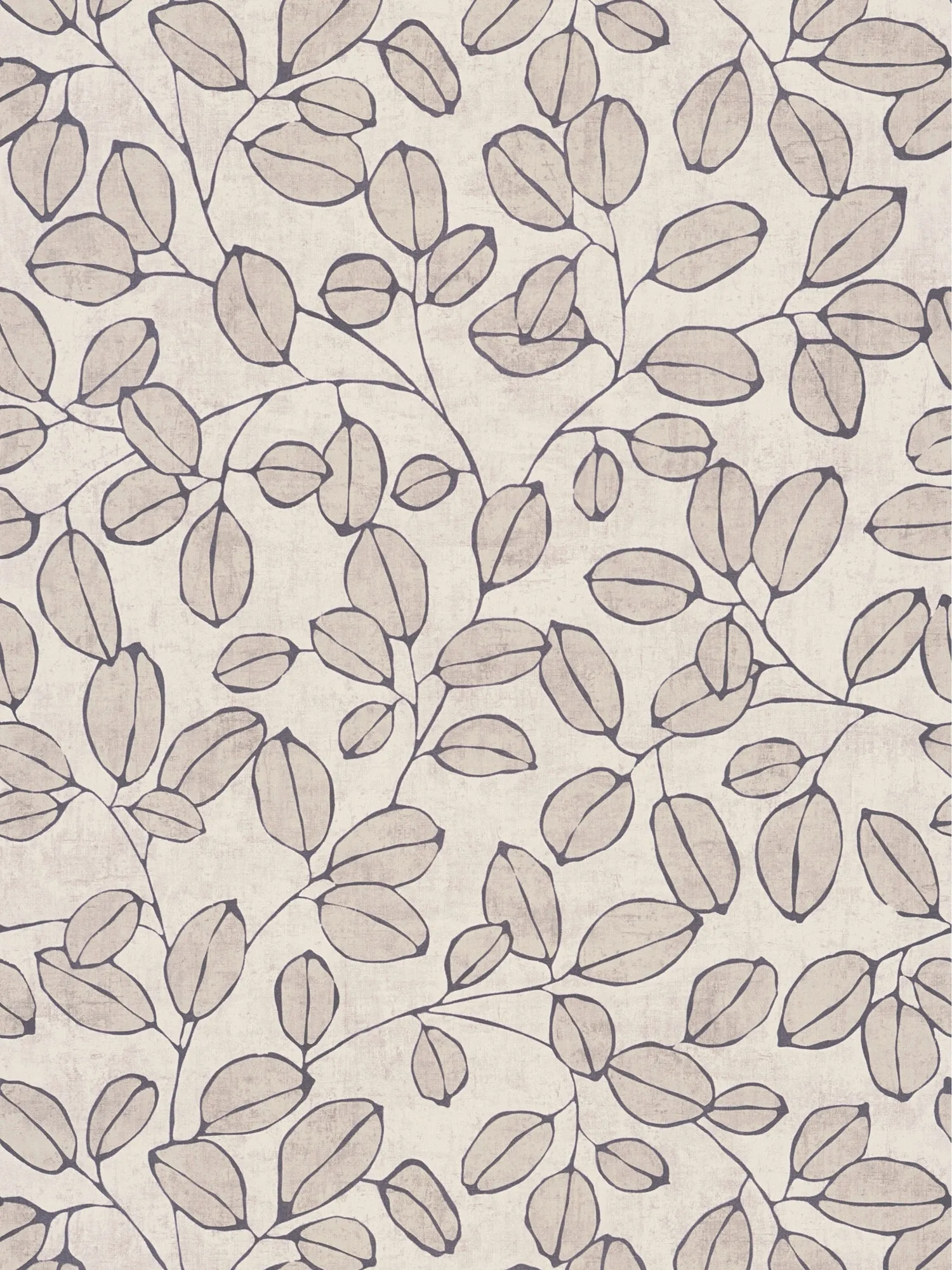 Élégant papier peint intissé avec motif de feuilles doux, mat et structuré - gris, blanc