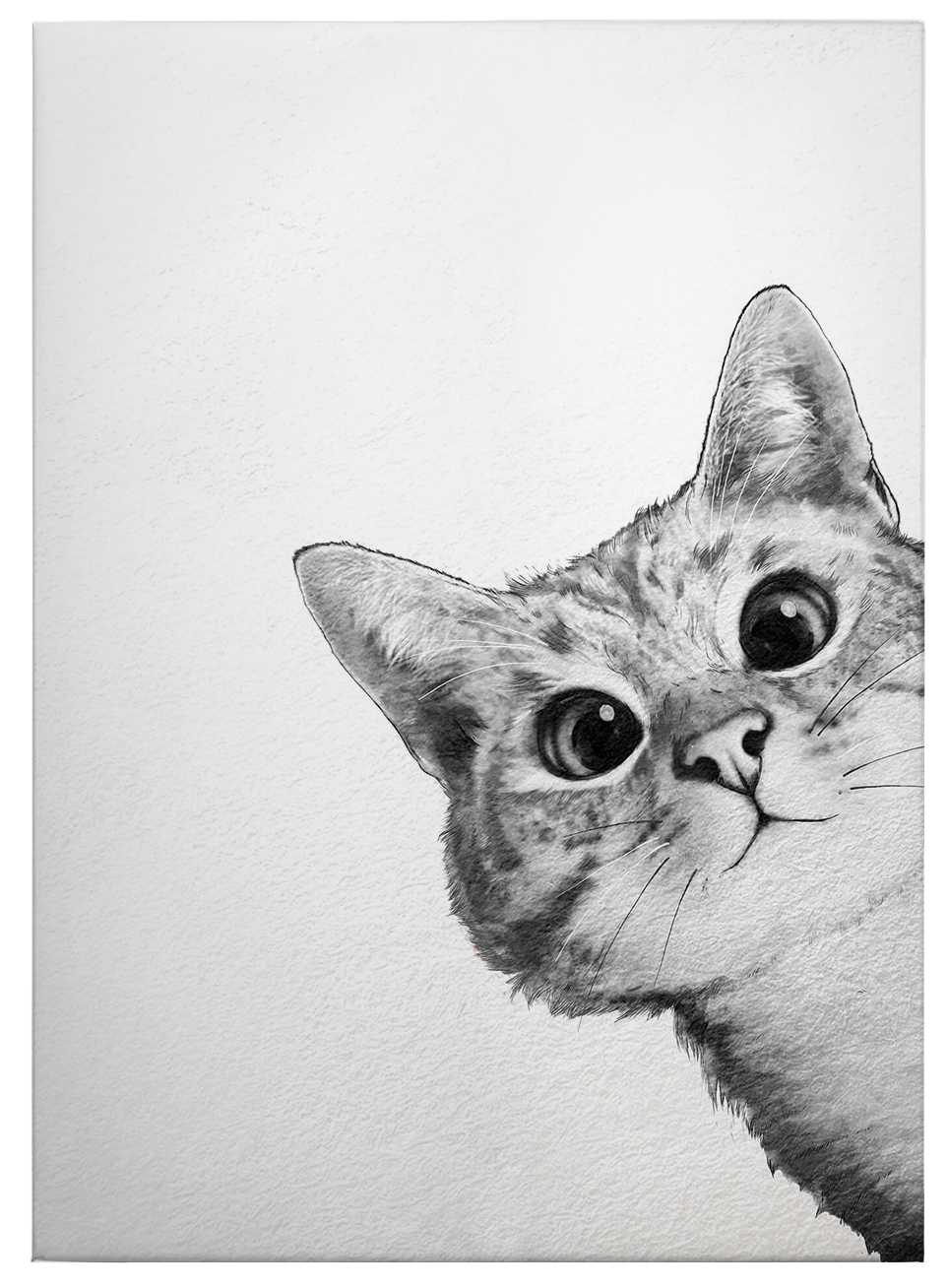 Leinwandbild 'Sneaky Cat' von Graves, Katze in Schwarz-Weiß – 0,50 m x 0,70 m