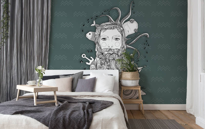 Wandbild, Oktopus-Wandbild, dunkelgrüne Wand, Schlafzimmer-Dekoration, Pflanzenständer