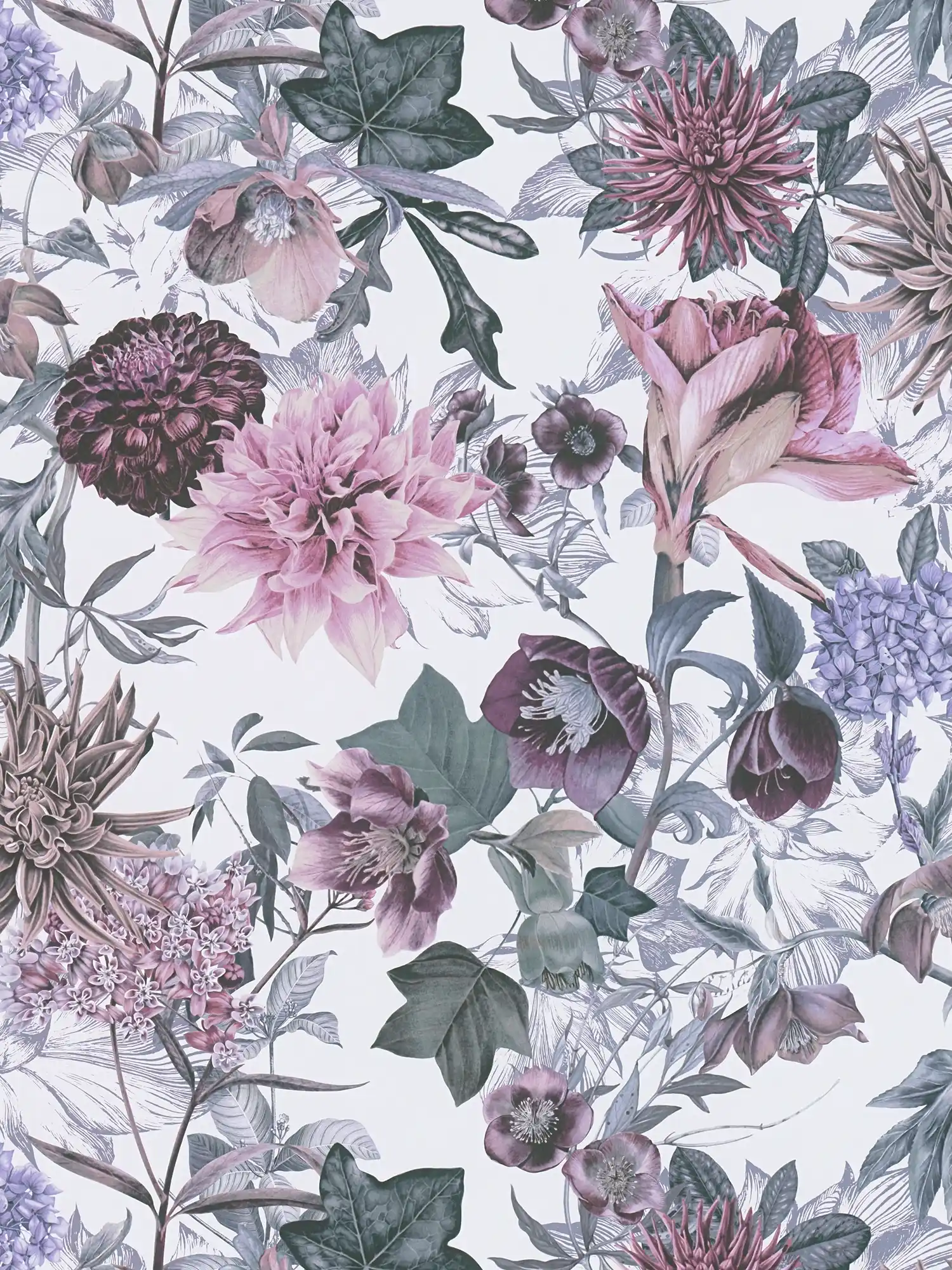         Floral wallpaper floral design with leaves - pink, grey
    