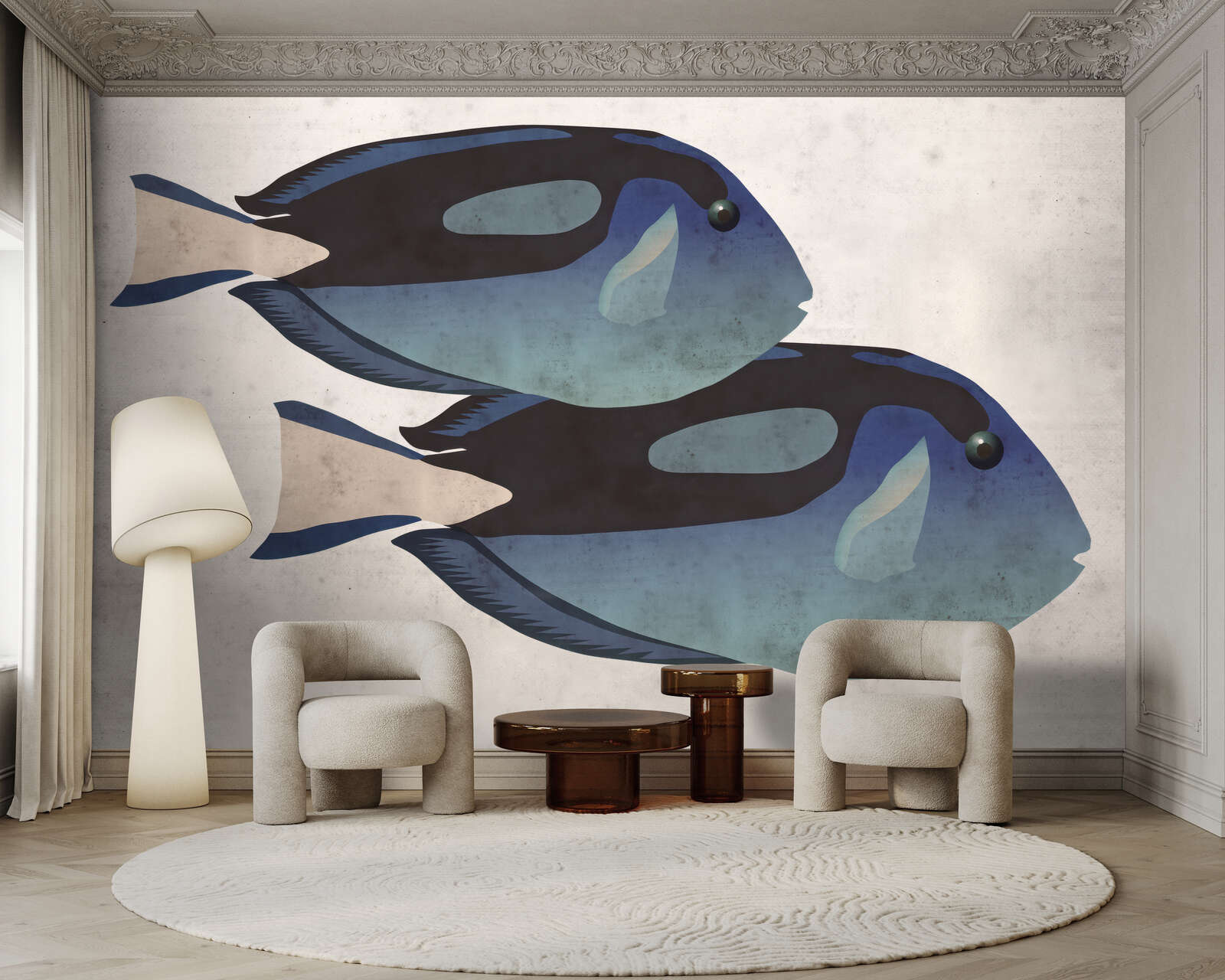Wandbild, Fischkunst, blauer Fisch, Mid-Century-Dekor, Wohnzimmer-Wandbild
