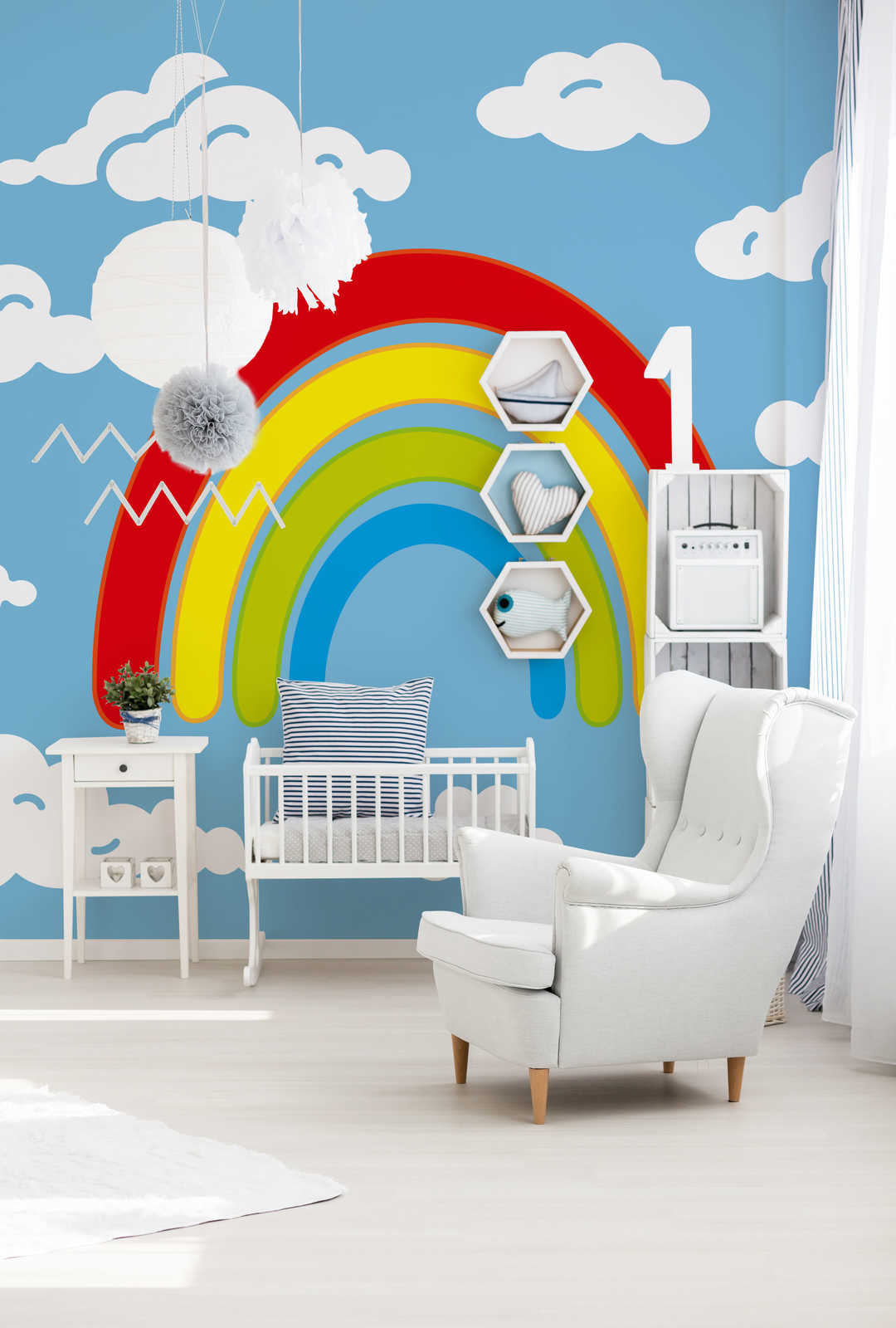         Papier peint panoramique Arc-en-ciel au paradis des nuages aux couleurs vives
    