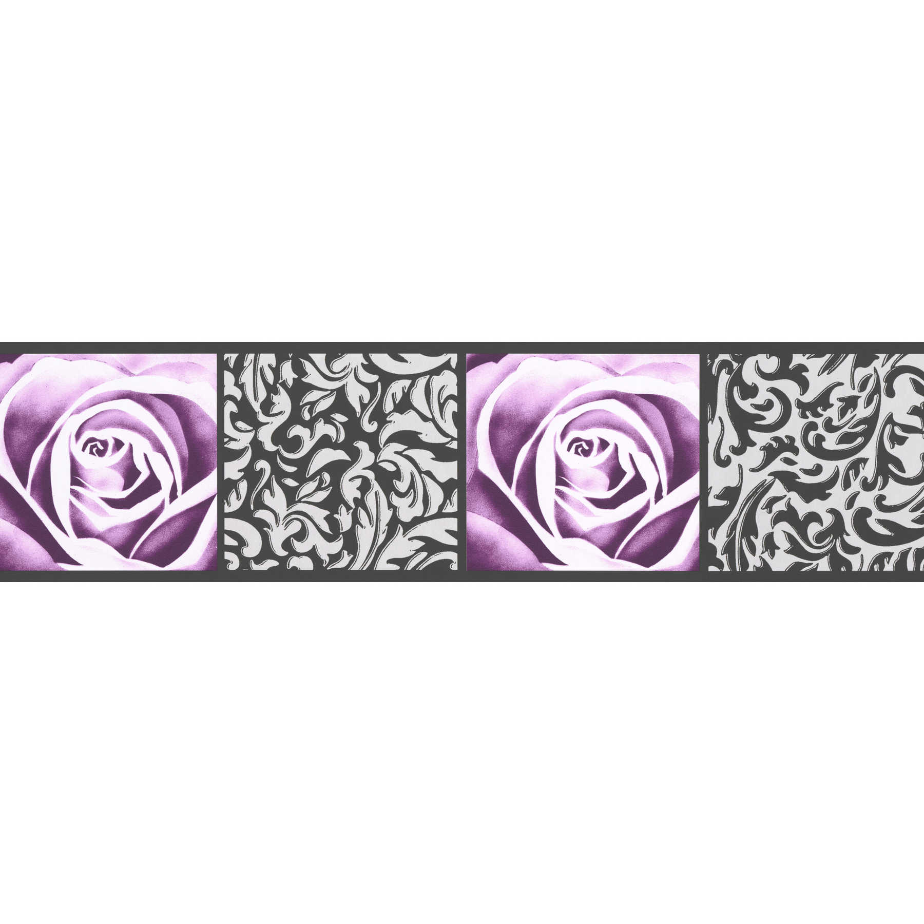         Tapetenborte mit Rosen & Ornament Design – Schwarz, Violett
    