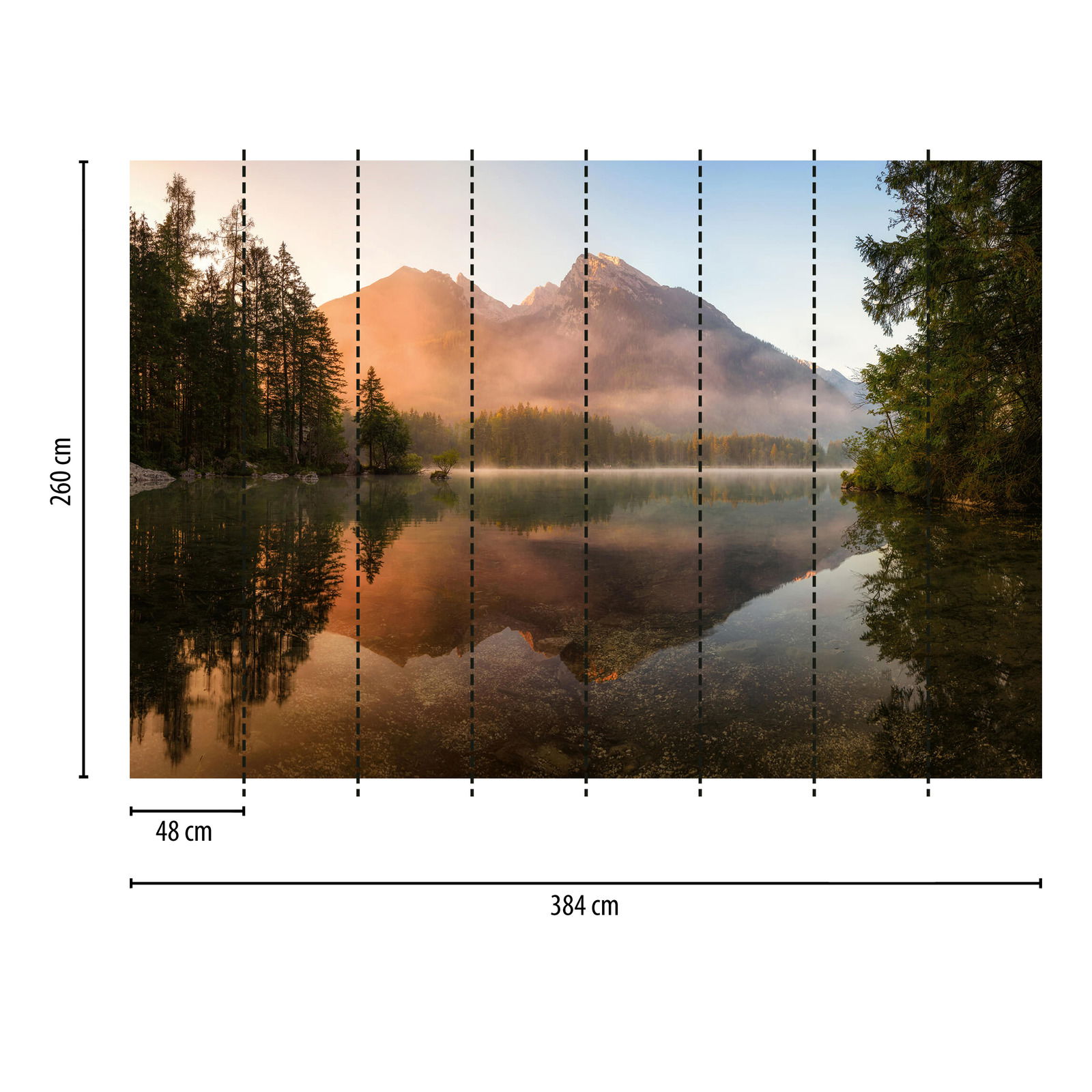             Fototapete Landschaft Berge am See – Orange, Braun
        