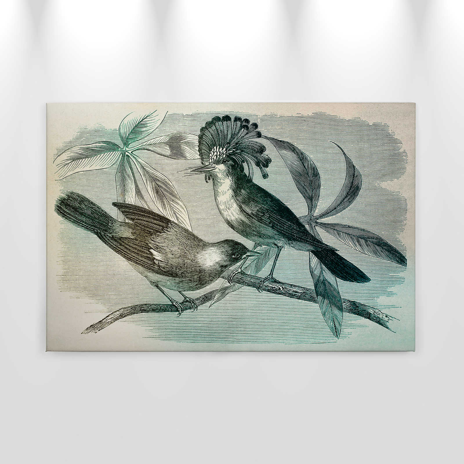 Leinwandbild Vogel Muster im Retro Stil – 0,90 m x 0,60 m