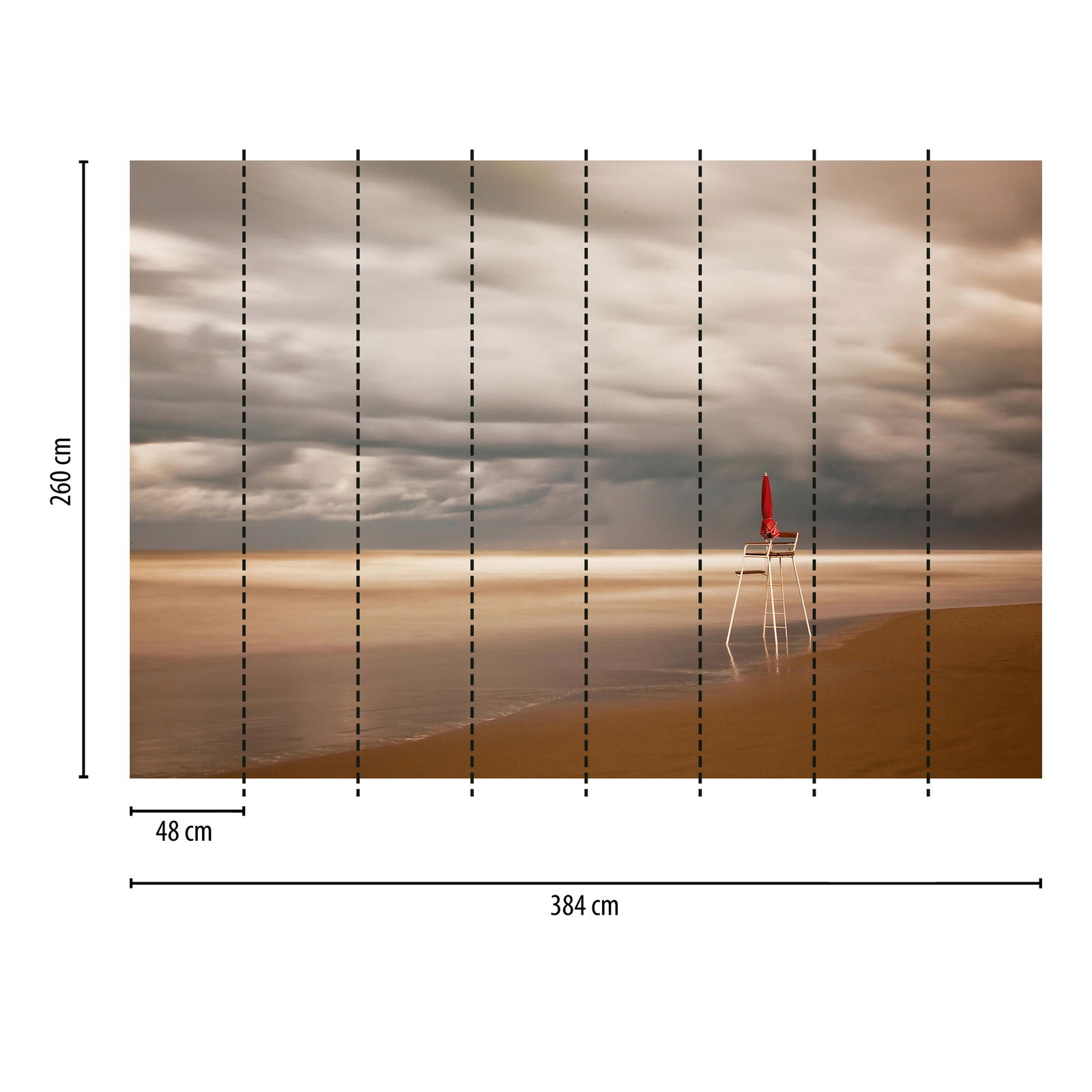             Fototapete Strand mit Stuhl – Creme, Grau
        