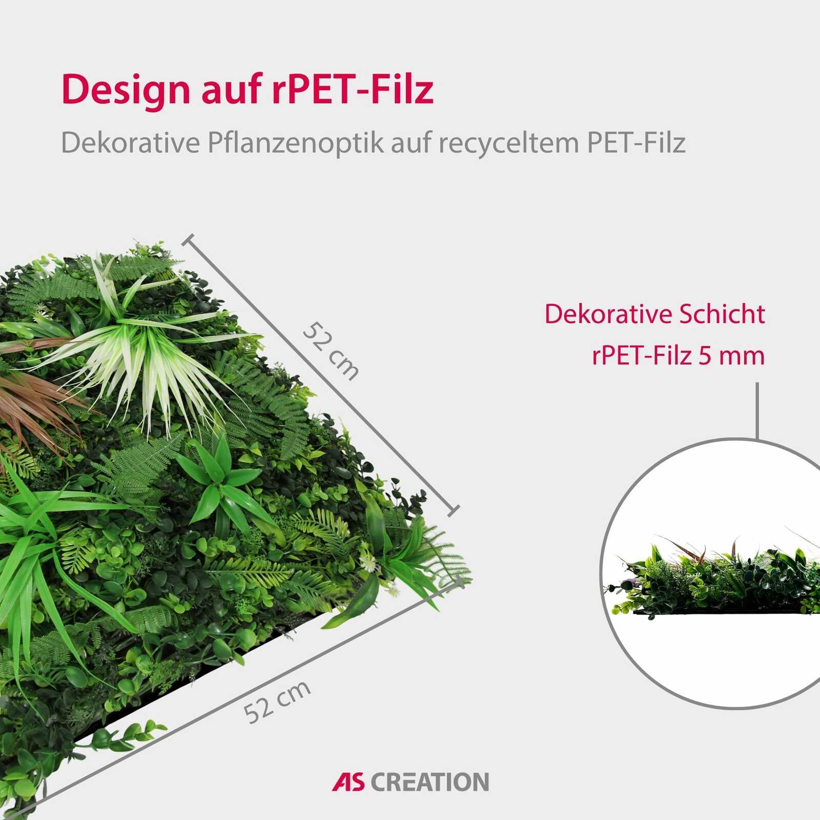 Kunstpflanze, Pflanzenwand, rPET-Filz, grün, Dekorativ