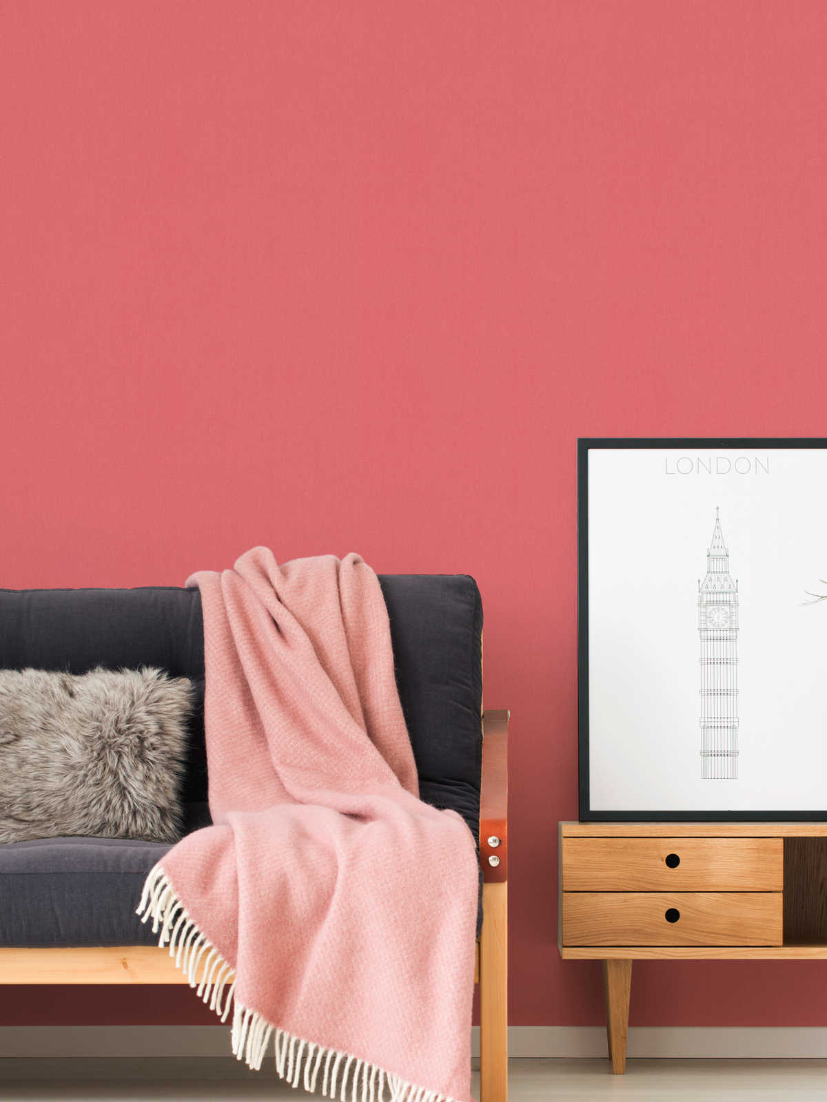             Tapete Lachsrot & Rosa mit Uni Leinenstruktur für Mädchenzimmer
        