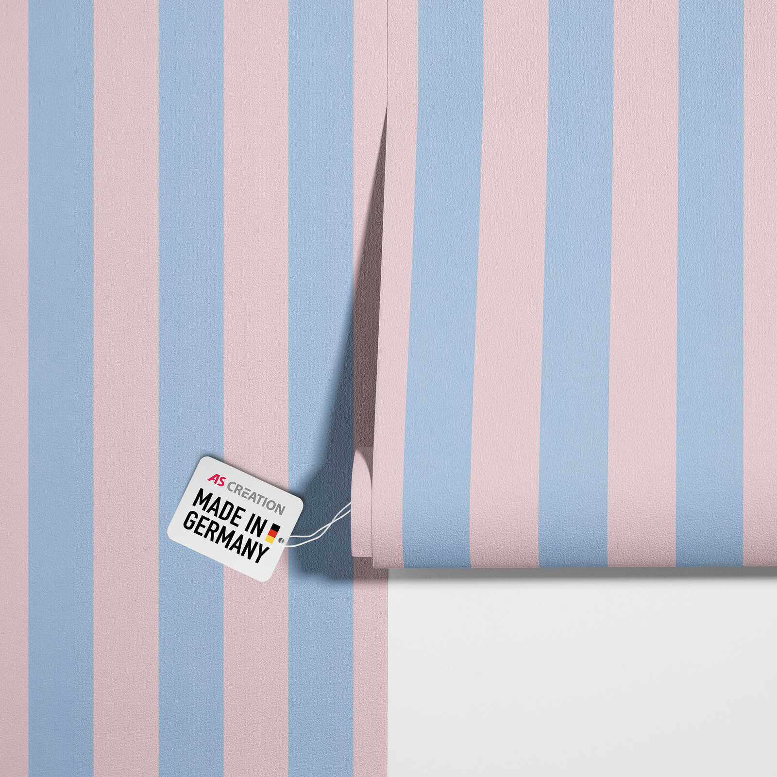 Streifen Tapete, rosa-blau Streifen, Tapetenrolle, abziehbare Kante, Made in Germany Schild