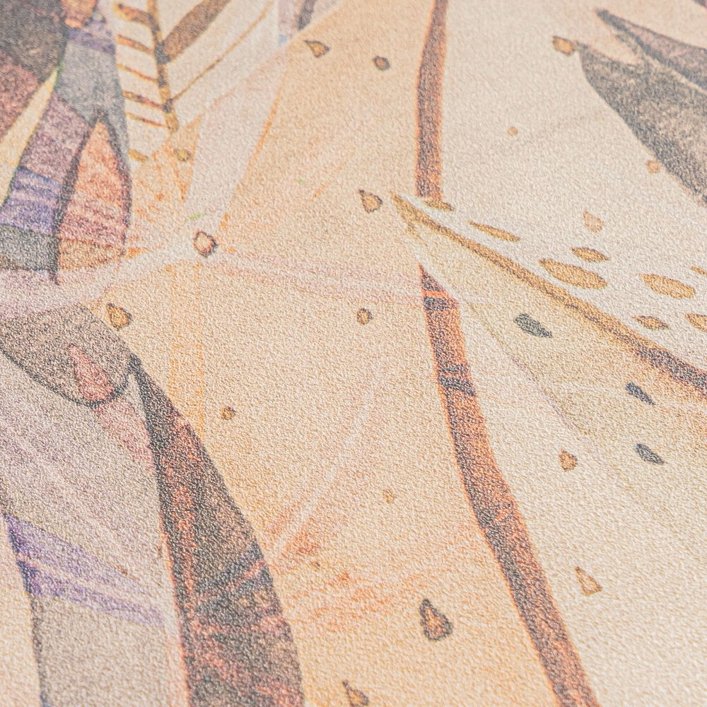             Tropisch inspirierte Vliestapete mit wildem Blätterdesign, feine Struktur – Bunt
        