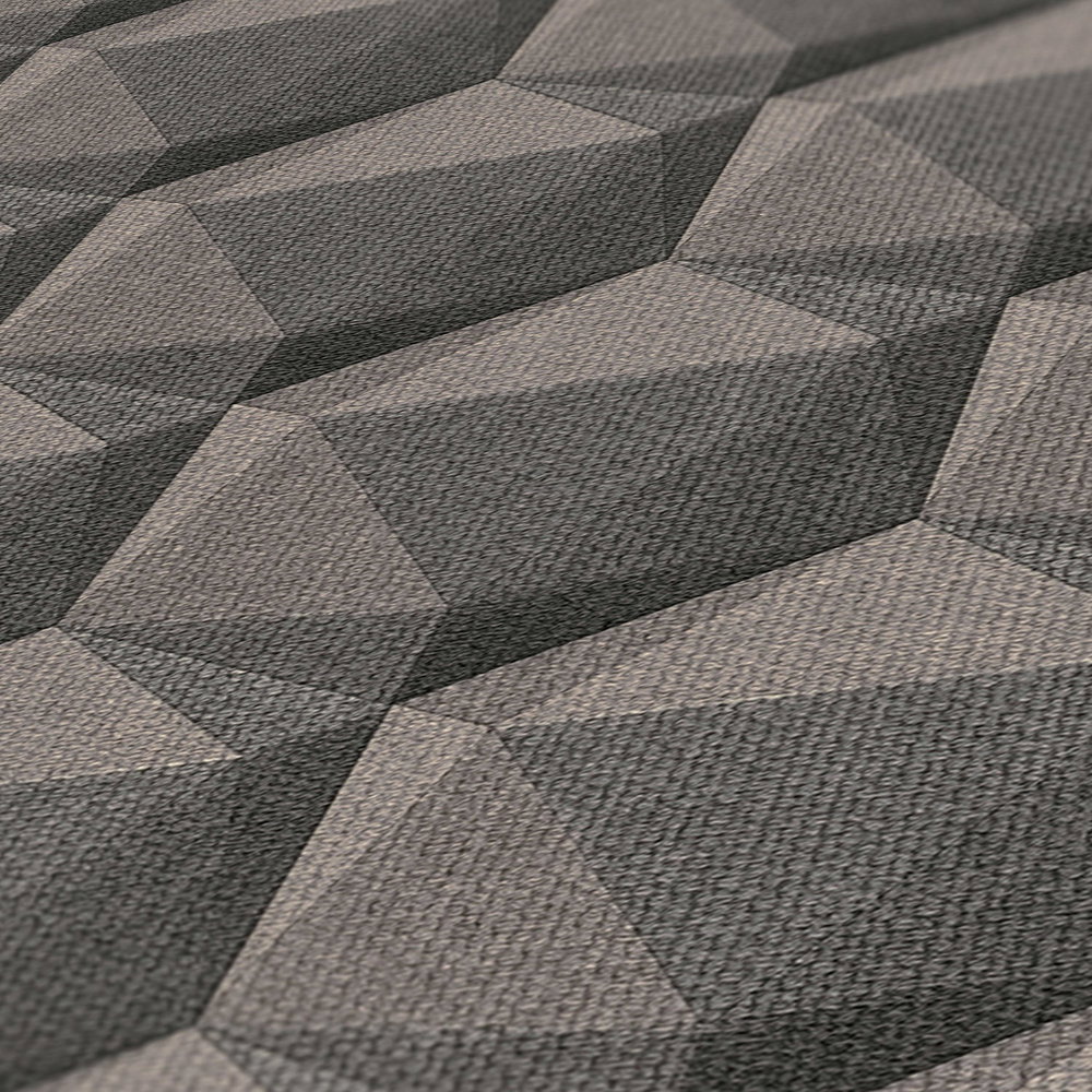 Grafiktapete 3D Optik mit Polygonmuster – Grau, Beige, Schwarz