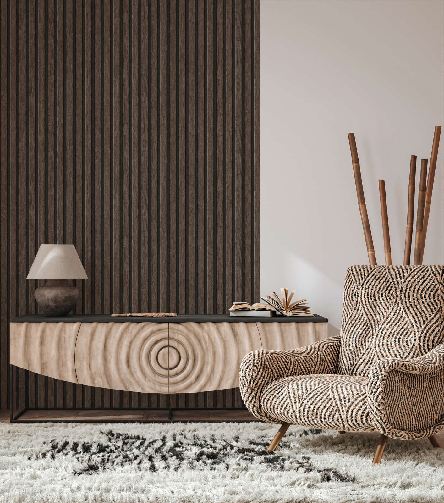             Houtpaneelbehang met fijne structuur - bruin
        