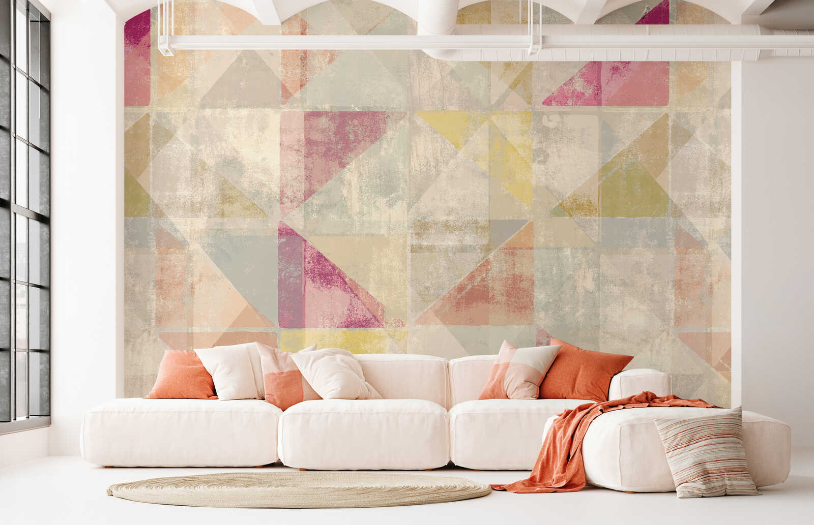 geometrischer Wandteppich, geometrisches Muster, pastellfarben, Wandgestaltung, Wohnzimmer Dekoration