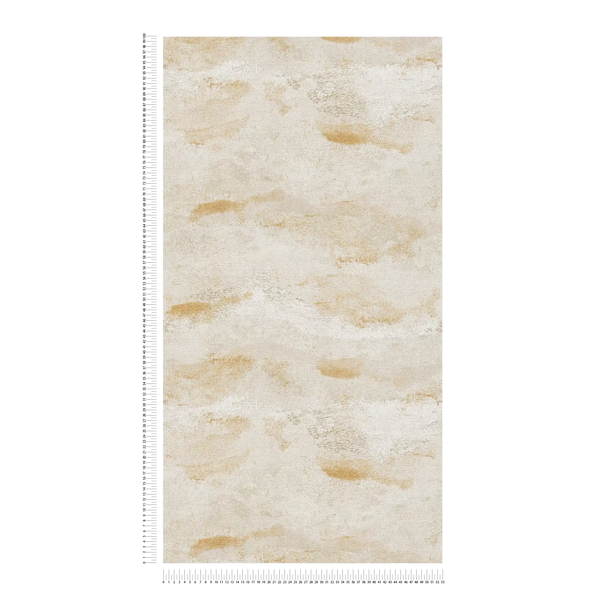             Gemütliche, einfach strukturierte Vliestapete mit natürlicher und schimmernder Wellenoptik – Creme, Grün, Gold
        