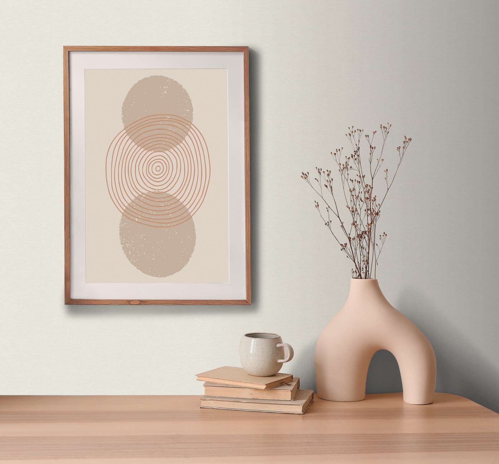 Bildschirmkunst, Wohnzimmerdekoration, Gerahmtes Poster, Runde Muster, Neutraler Farbton